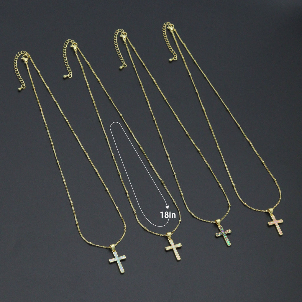 Gold Link Chain Enamel Cross Pendant Adjustable Necklace, sku#EF718