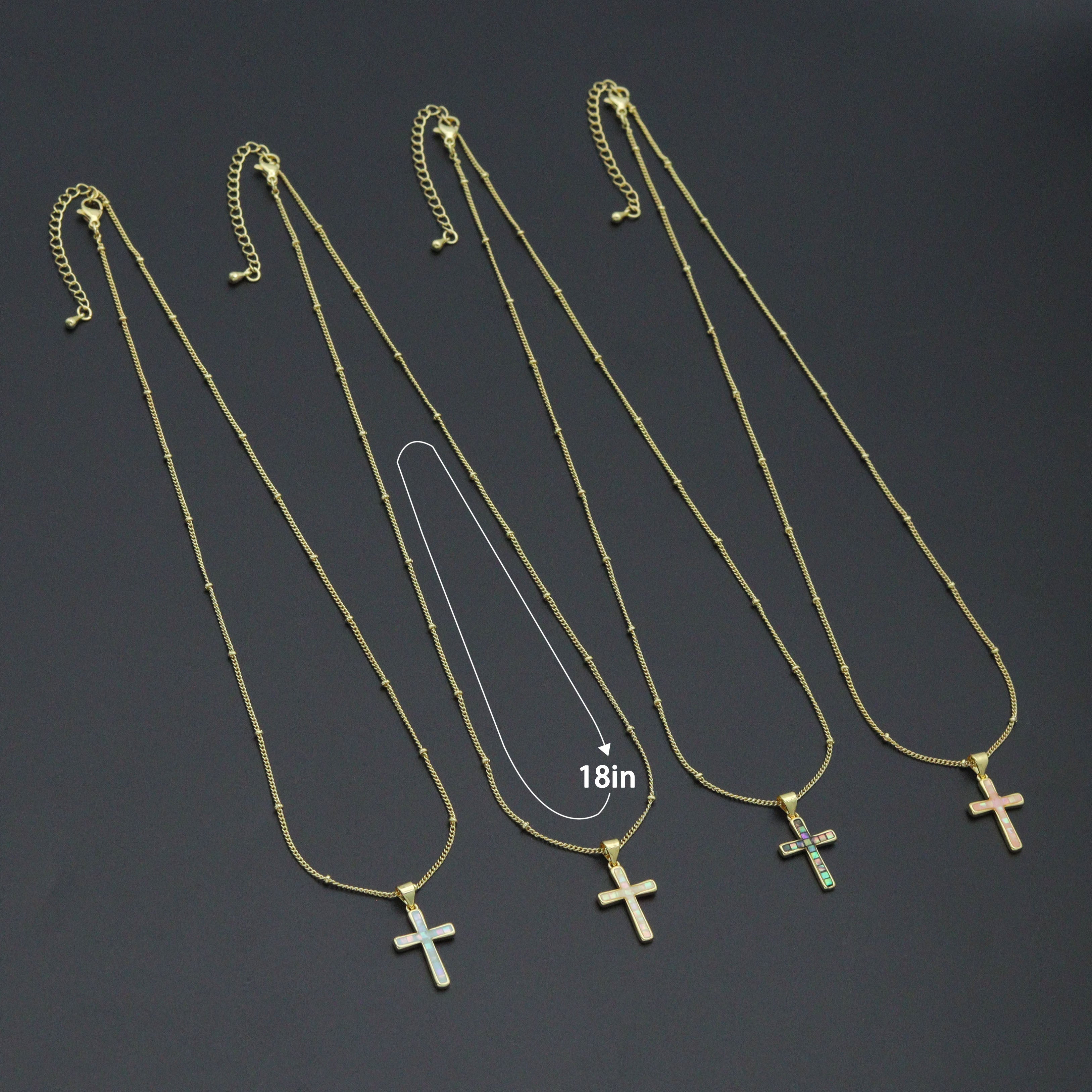 Gold Link Chain Enamel Cross Pendant Adjustable Necklace, sku#EF718