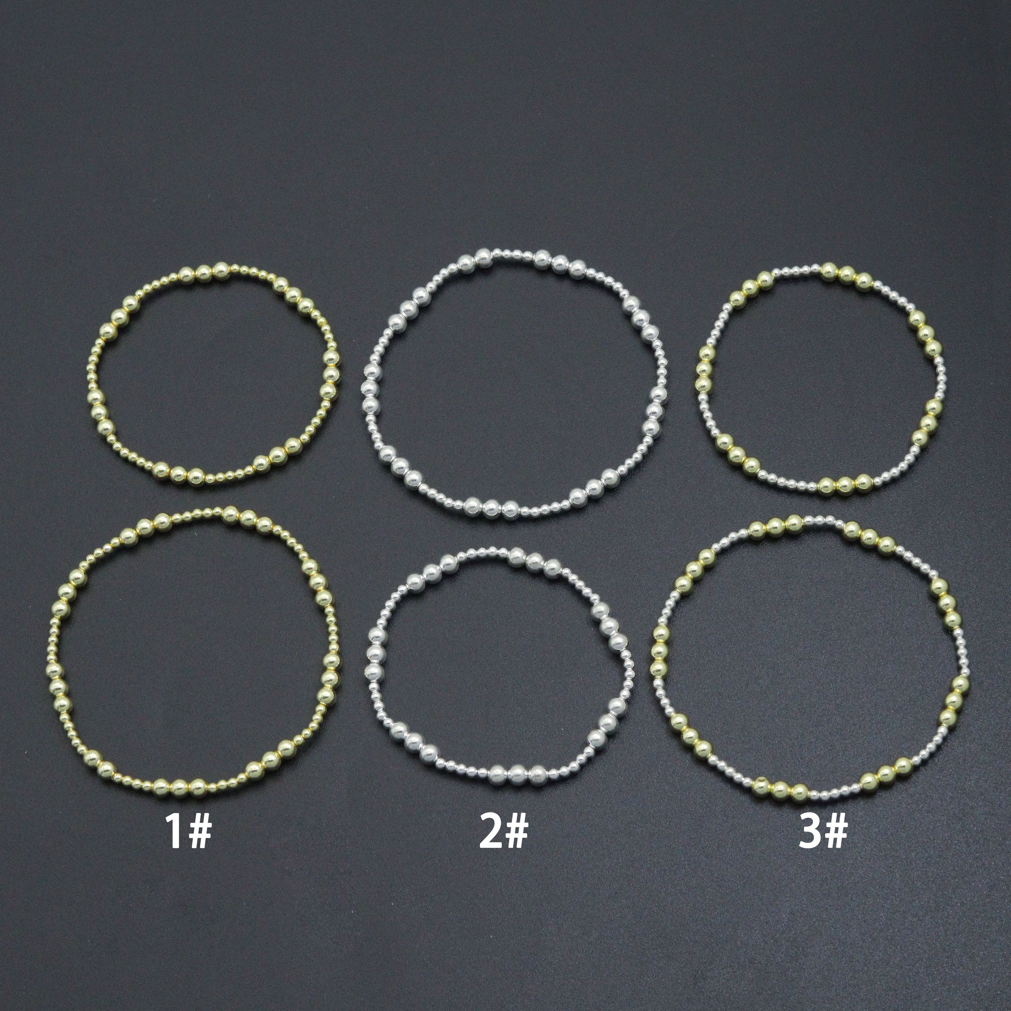 7'' Bright Gold silver Hematite Stretchy Bracelet, Sku#EF733