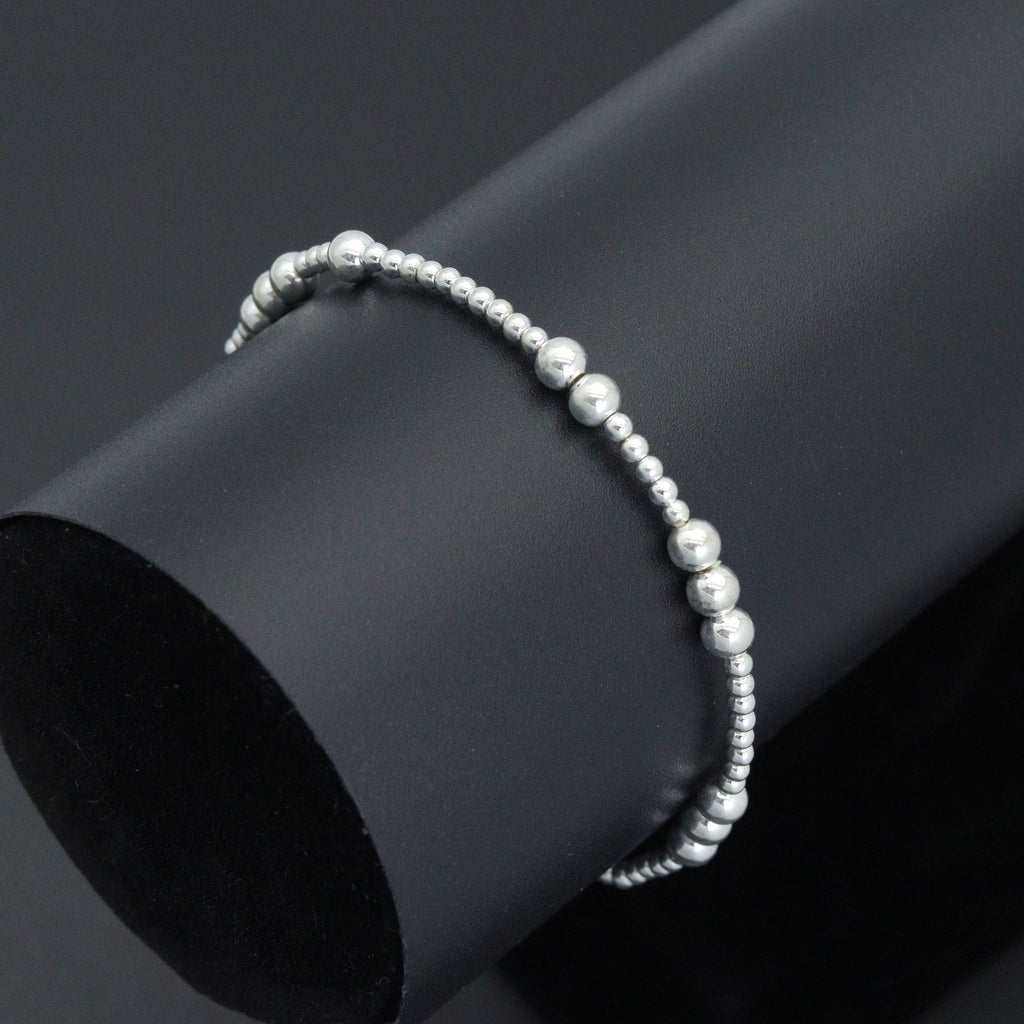7'' Bright Silver Round Hematite Stretchy Bracelet, Sku#EF736