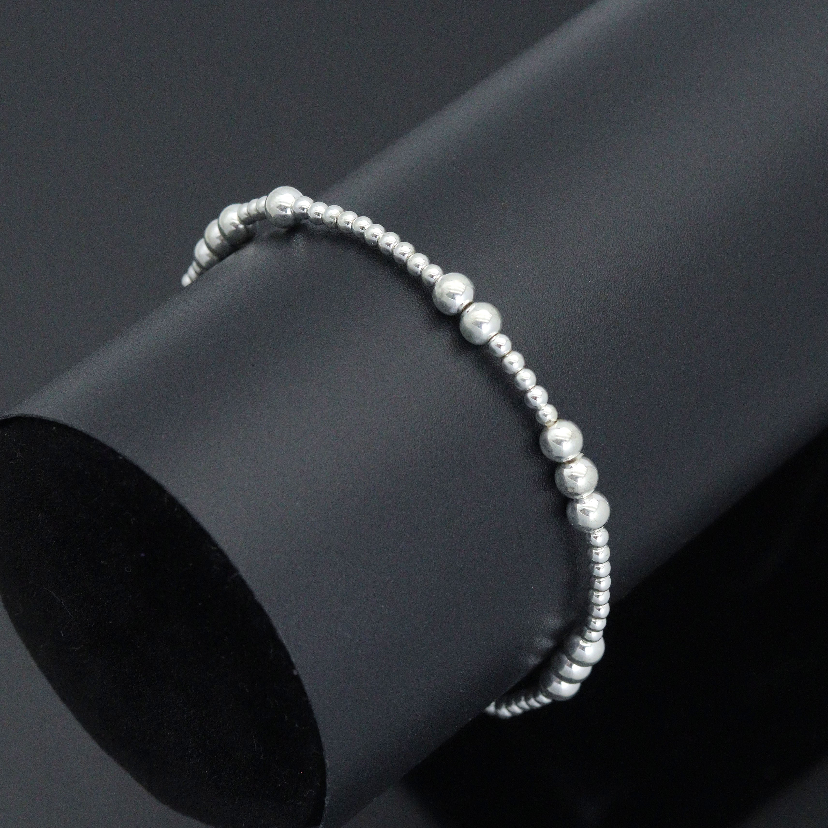 7'' Bright Silver Round Hematite Stretchy Bracelet, Sku#EF736