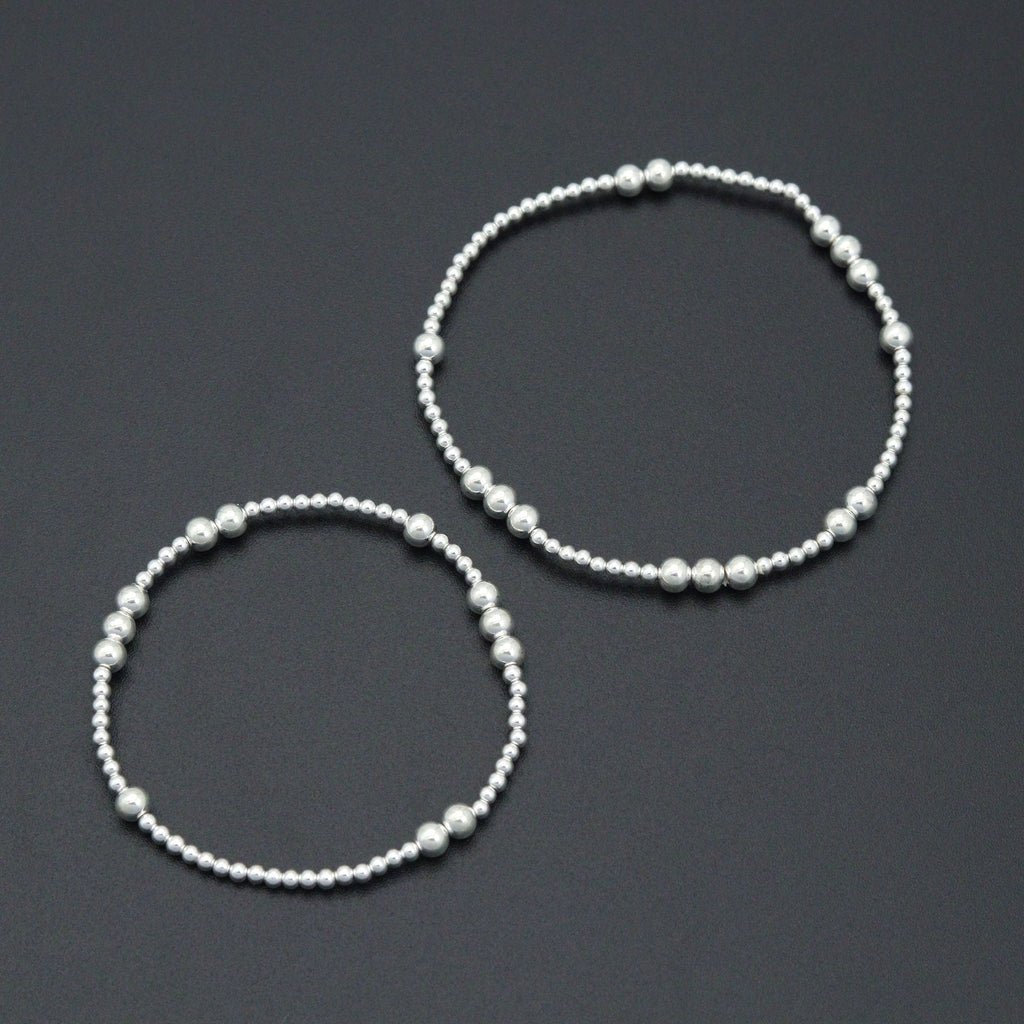 7'' Bright Silver Round Hematite Stretchy Bracelet, Sku#EF736