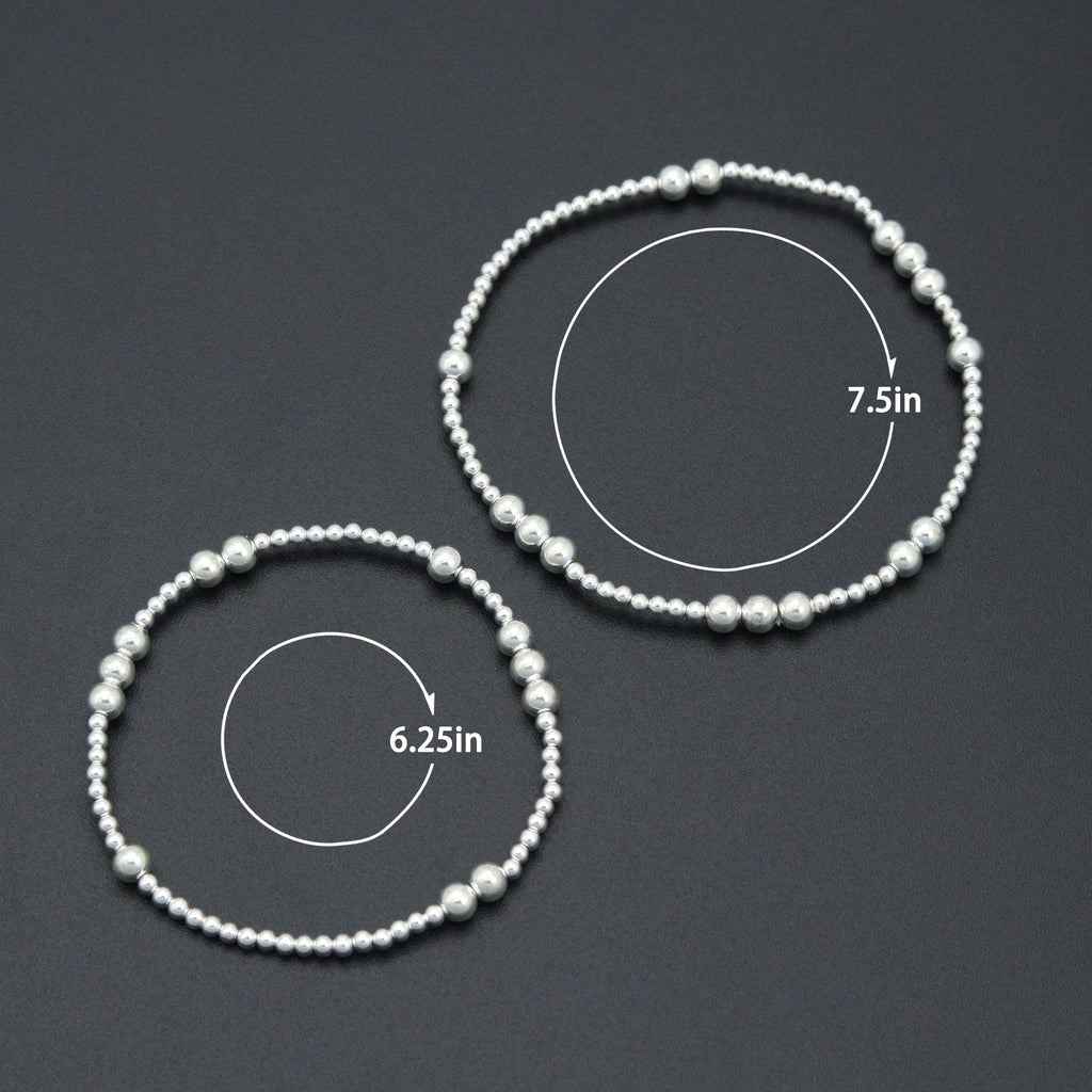 7'' Bright Silver Round Hematite Stretchy Bracelet, Sku#EF736