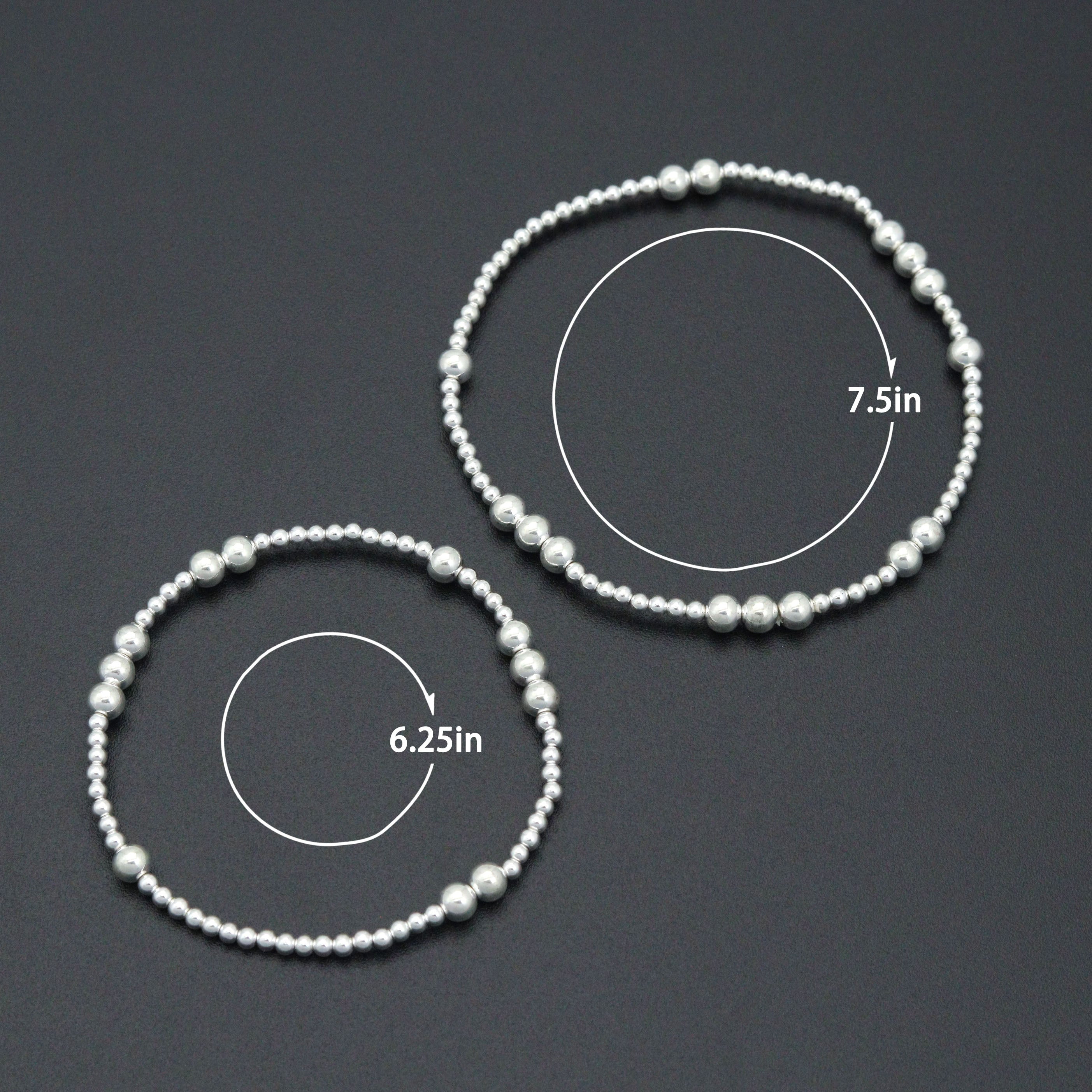 7'' Bright Silver Round Hematite Stretchy Bracelet, Sku#EF736