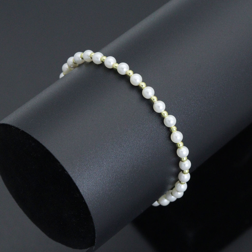 7'' Round Gold  Hematite with MOP Stretchy Bracelet, Sku#EF739