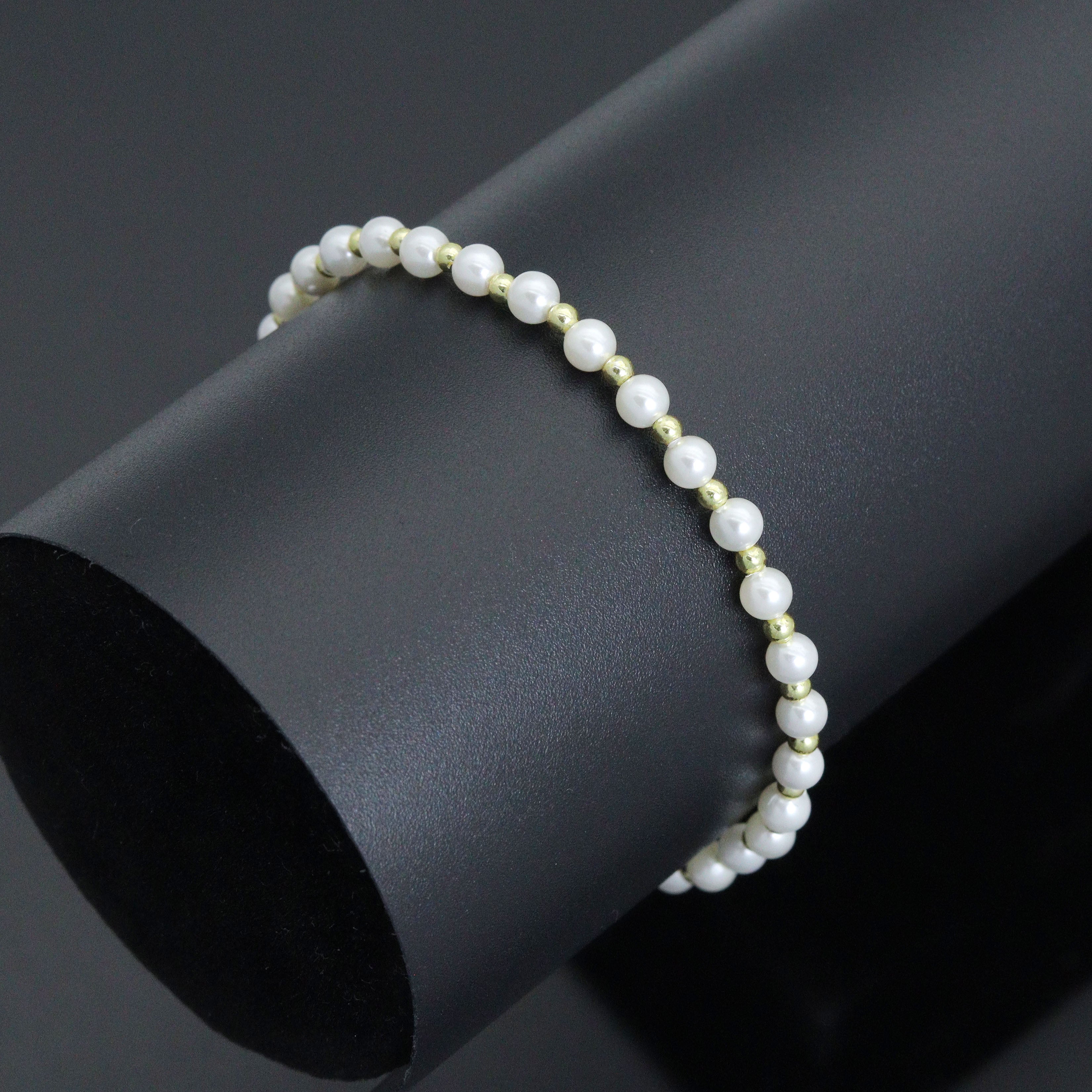 7'' Round Gold  Hematite with MOP Stretchy Bracelet, Sku#EF739