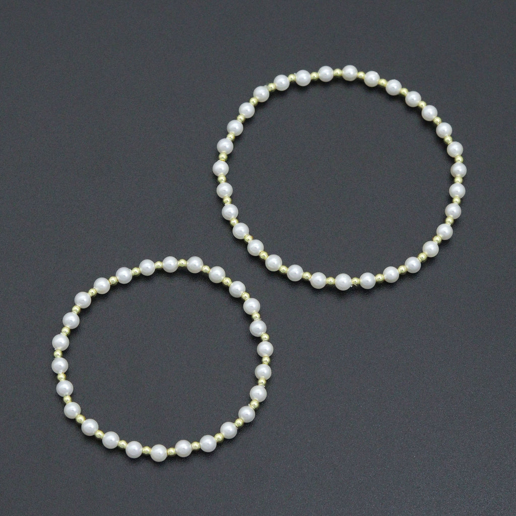 7'' Round Gold  Hematite with MOP Stretchy Bracelet, Sku#EF739