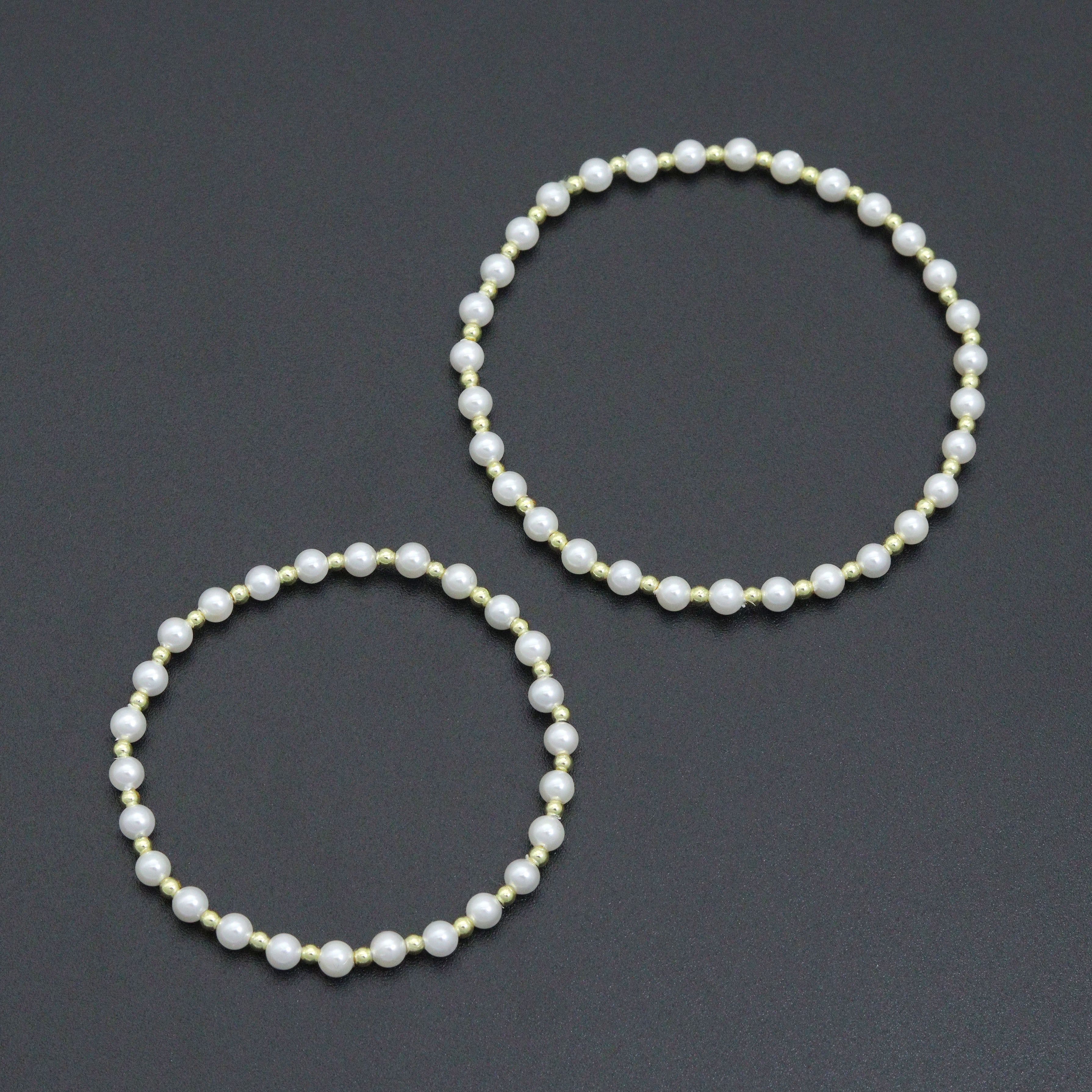 7'' Round Gold  Hematite with MOP Stretchy Bracelet, Sku#EF739