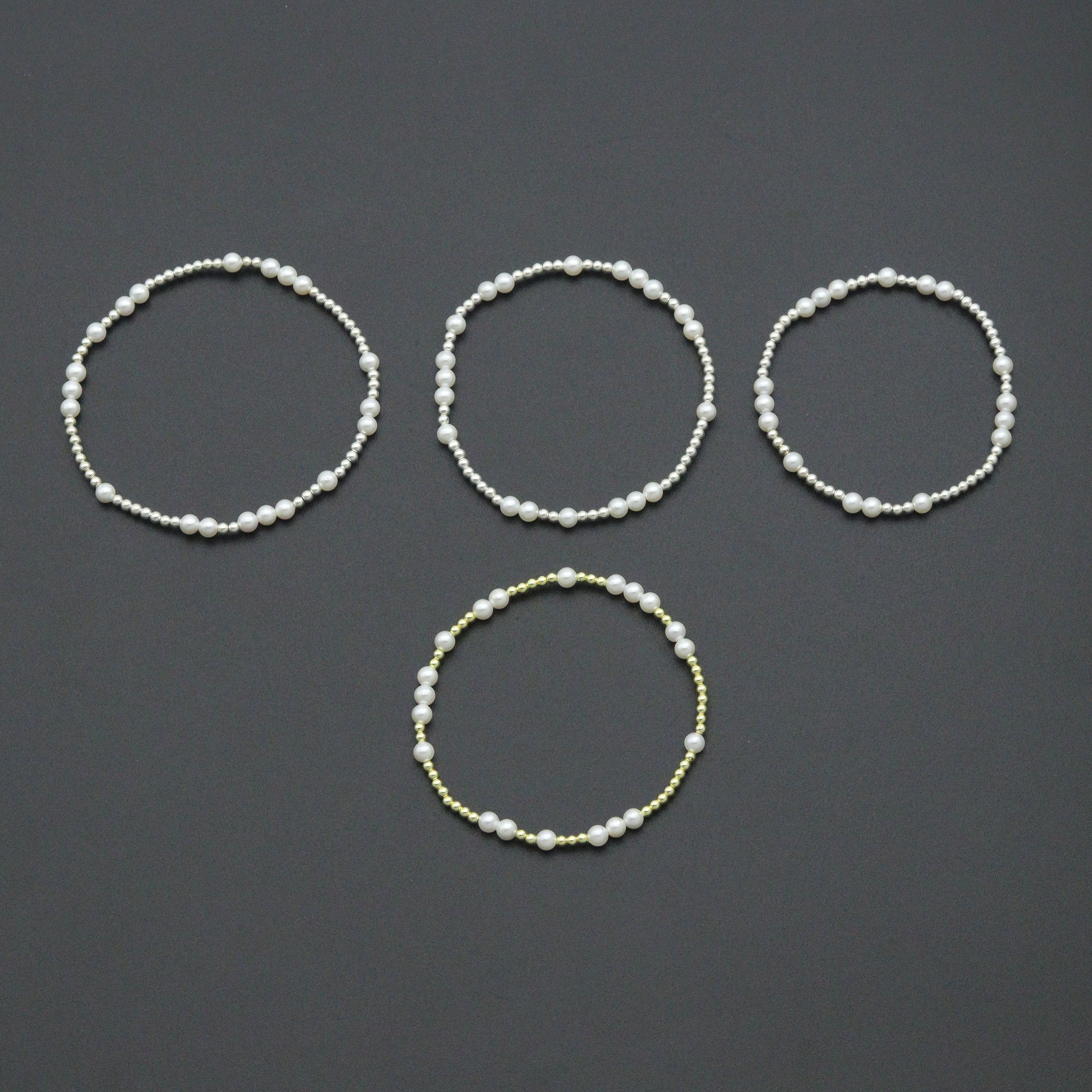 7'' Round Silver Hematite with MOP Stretchy Bracelet, Sku#EF741