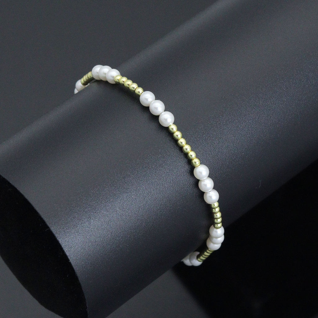 7'' Round Gold Hematite with MOP Stretchy Bracelet, Sku#EF743