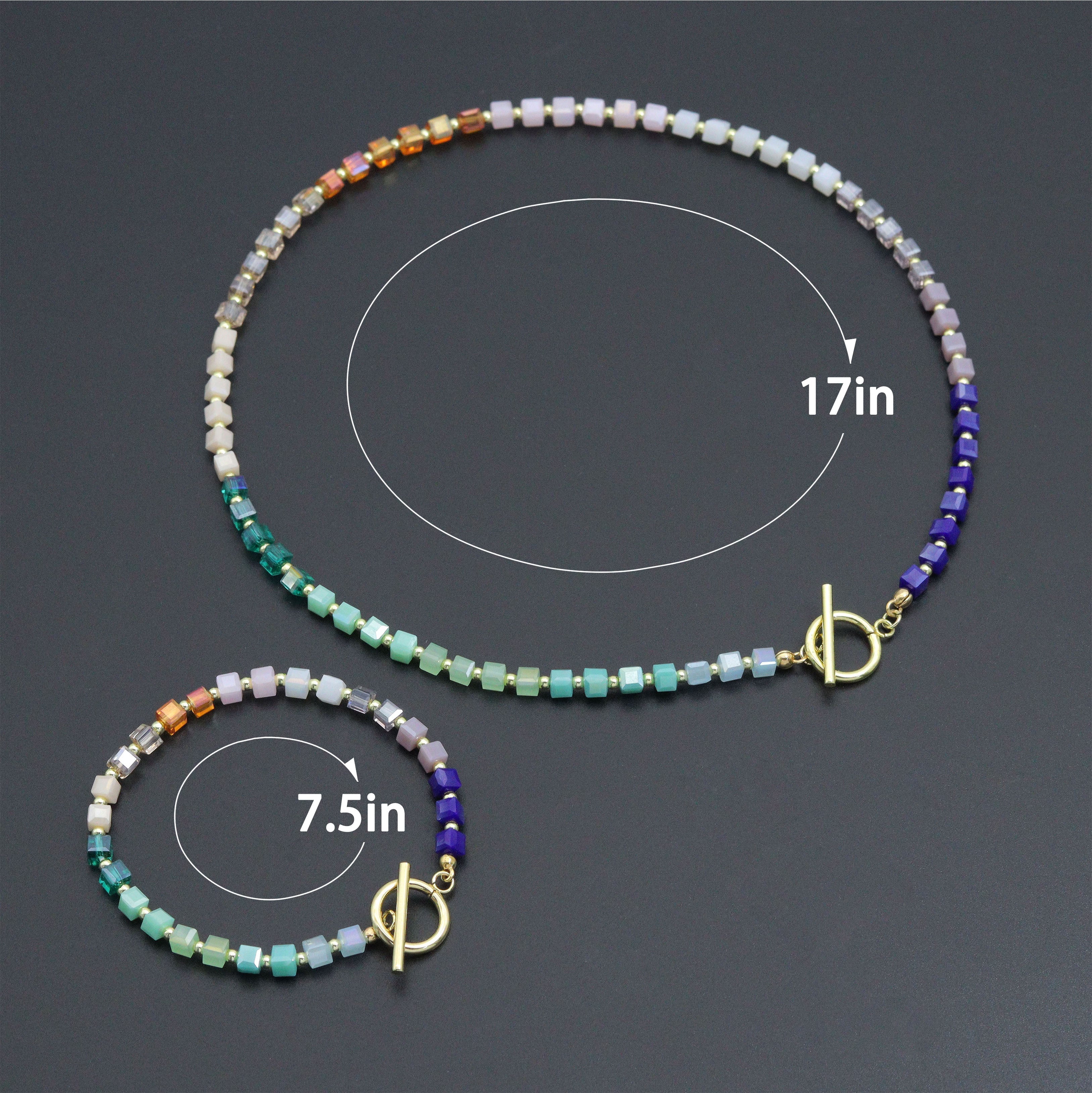 Rainbow Color Cube Stone Necklace/Bracelet with Toggle clasp, sku#EF763