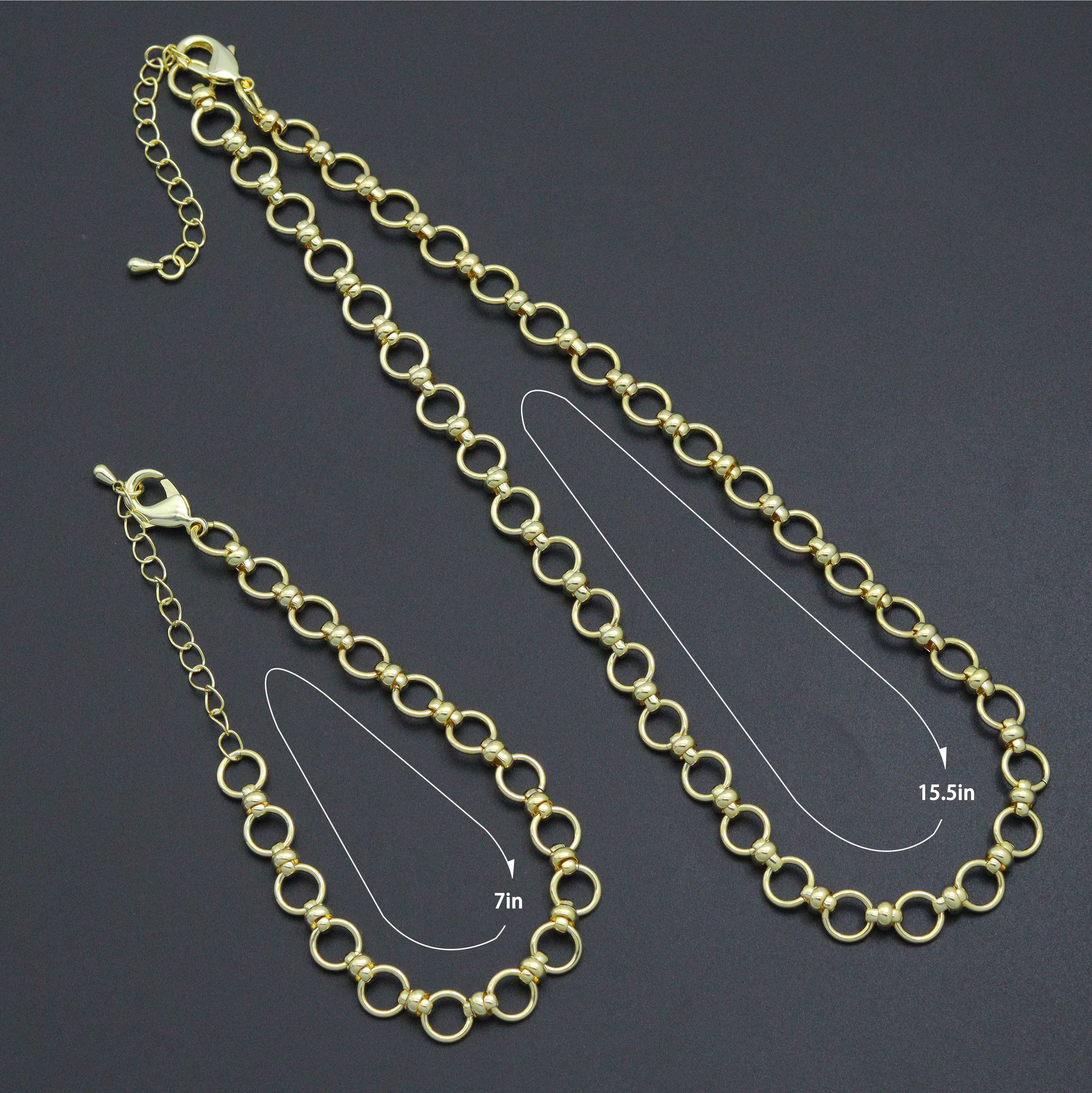 Gold Round Link Chain Necklace Bracelet, sku#EF771