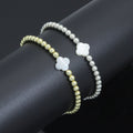 Hematite with Mother of Pearl Clover Stretchy Bracelet, Sku#EF772