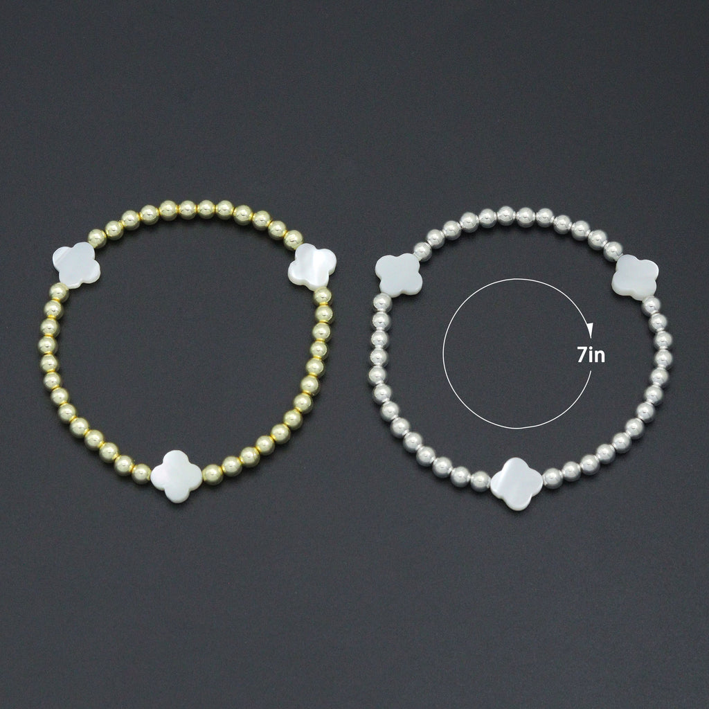 Hematite with Mother of Pearl Clover Stretchy Bracelet, Sku#EF772