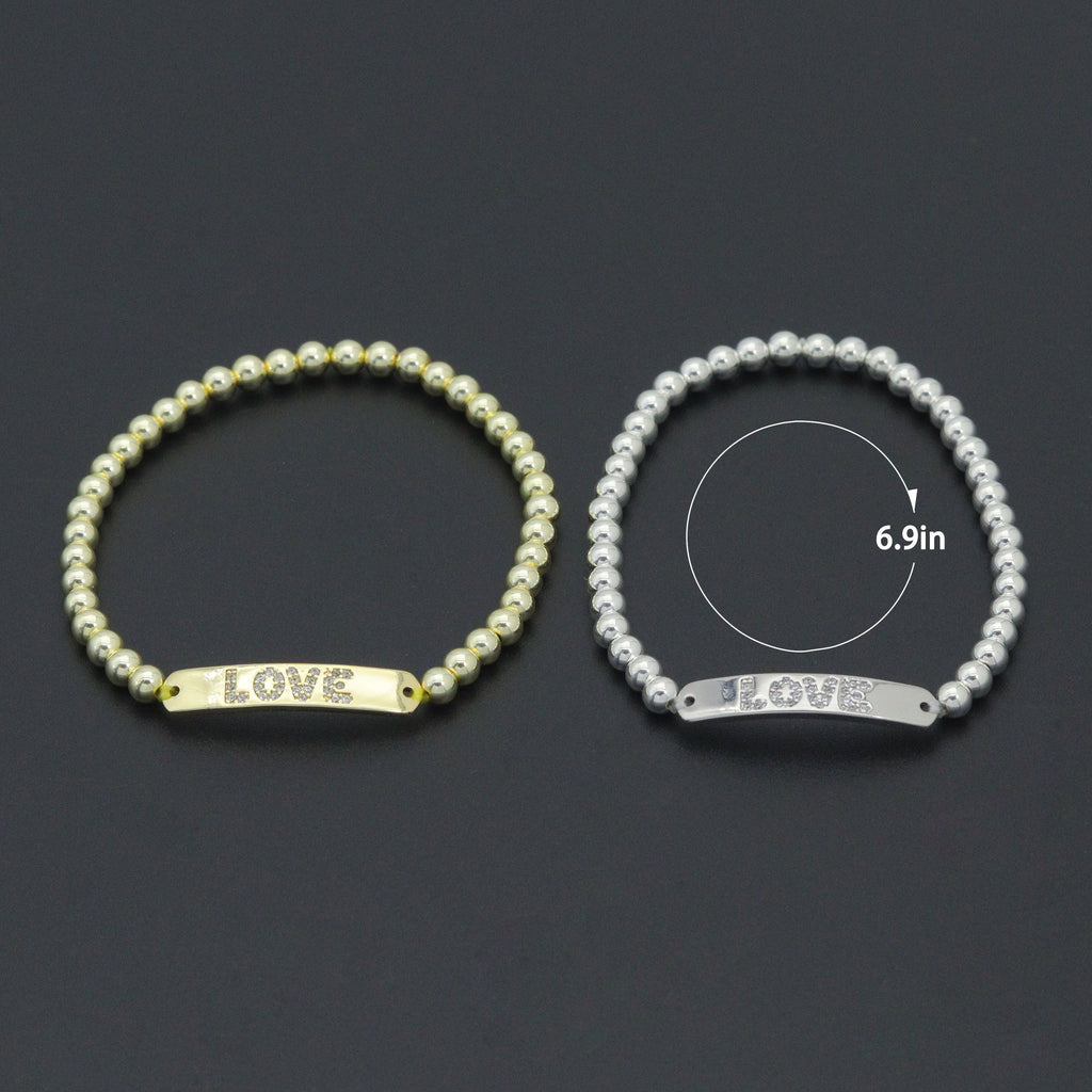 Gold Silver Hematite with Love bar Stretchy Bracelet, Sku#EF775