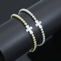 Hematite with curved Mother of Pearl Cross Stretchy Bracelet, Sku#EF777