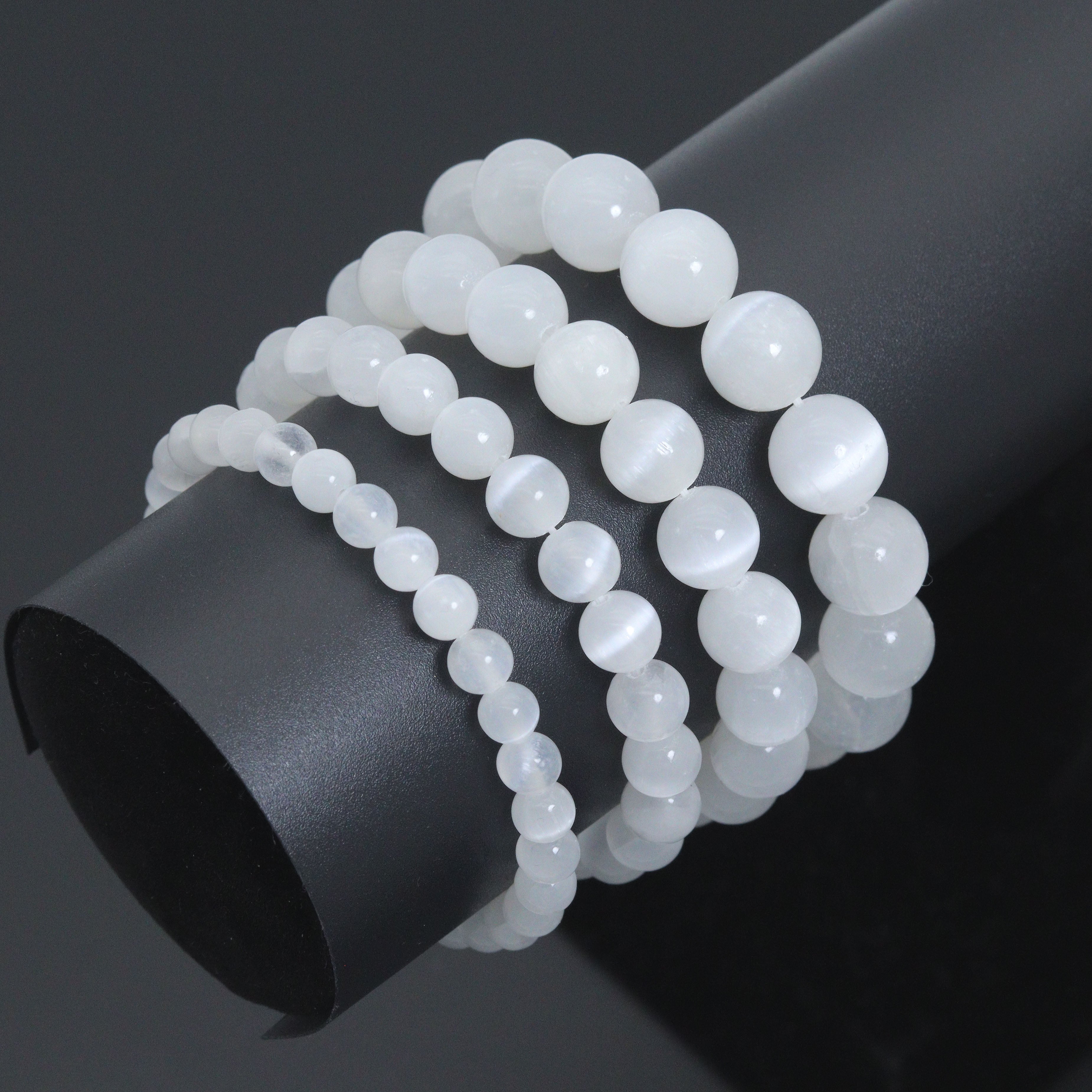 Genuine Round Smooth Selanite Stretchy Bracelet, Sku#EF779