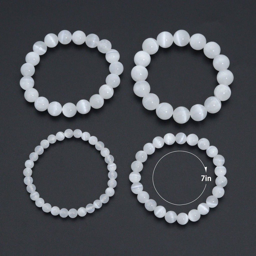 Genuine Round Smooth Selanite Stretchy Bracelet, Sku#EF779