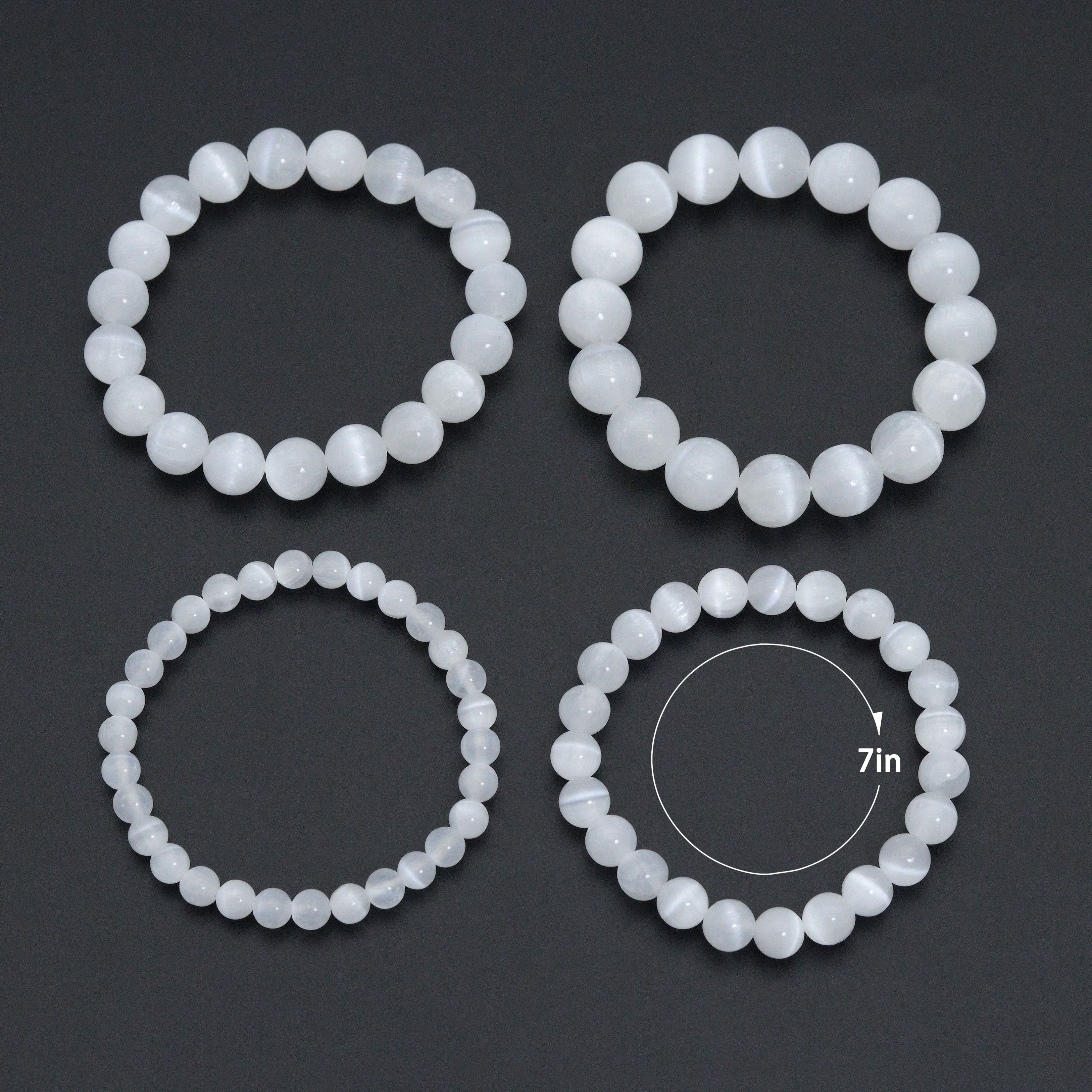 Genuine Round Smooth Selanite Stretchy Bracelet, Sku#EF779