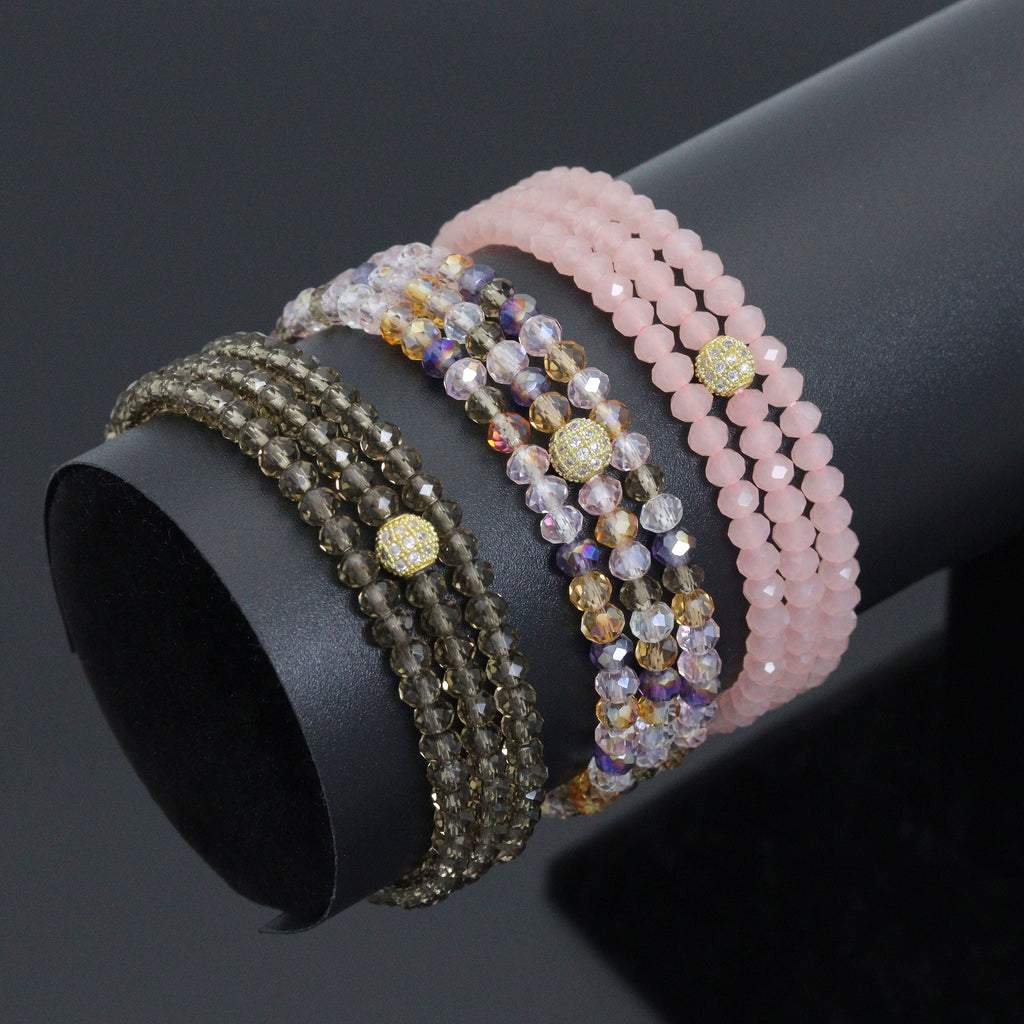 Smoky Quartz, Rose Quartz, Mix Color Quartz Color Crystal Beads Triple Wrap Bracelet Necklace, sku#EF783