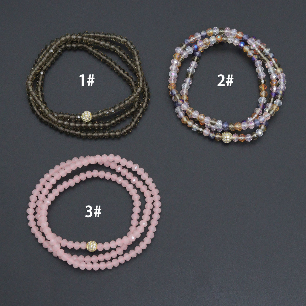 Smoky Quartz, Rose Quartz, Mix Color Quartz Color Crystal Beads Triple Wrap Bracelet Necklace, sku#EF783