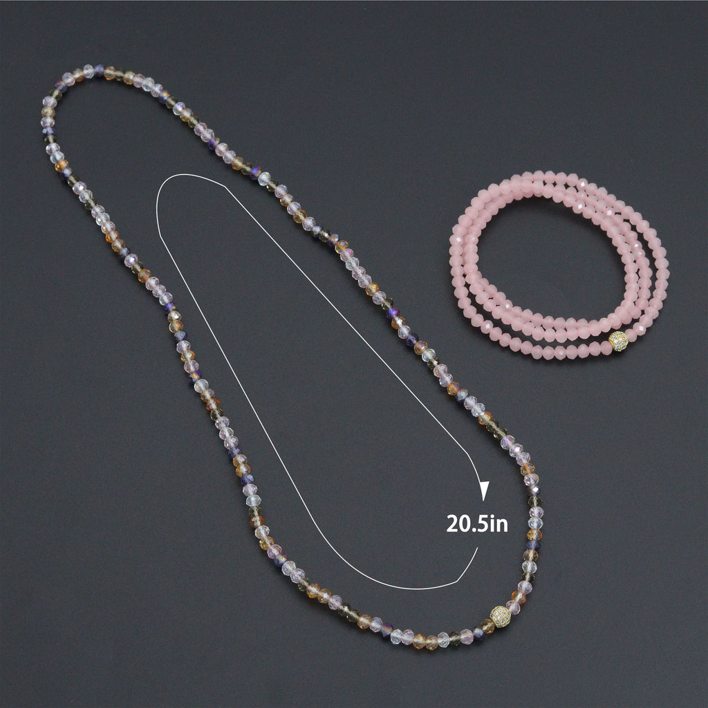 Smoky Quartz, Rose Quartz, Mix Color Quartz Color Crystal Beads Triple Wrap Bracelet Necklace, sku#EF783