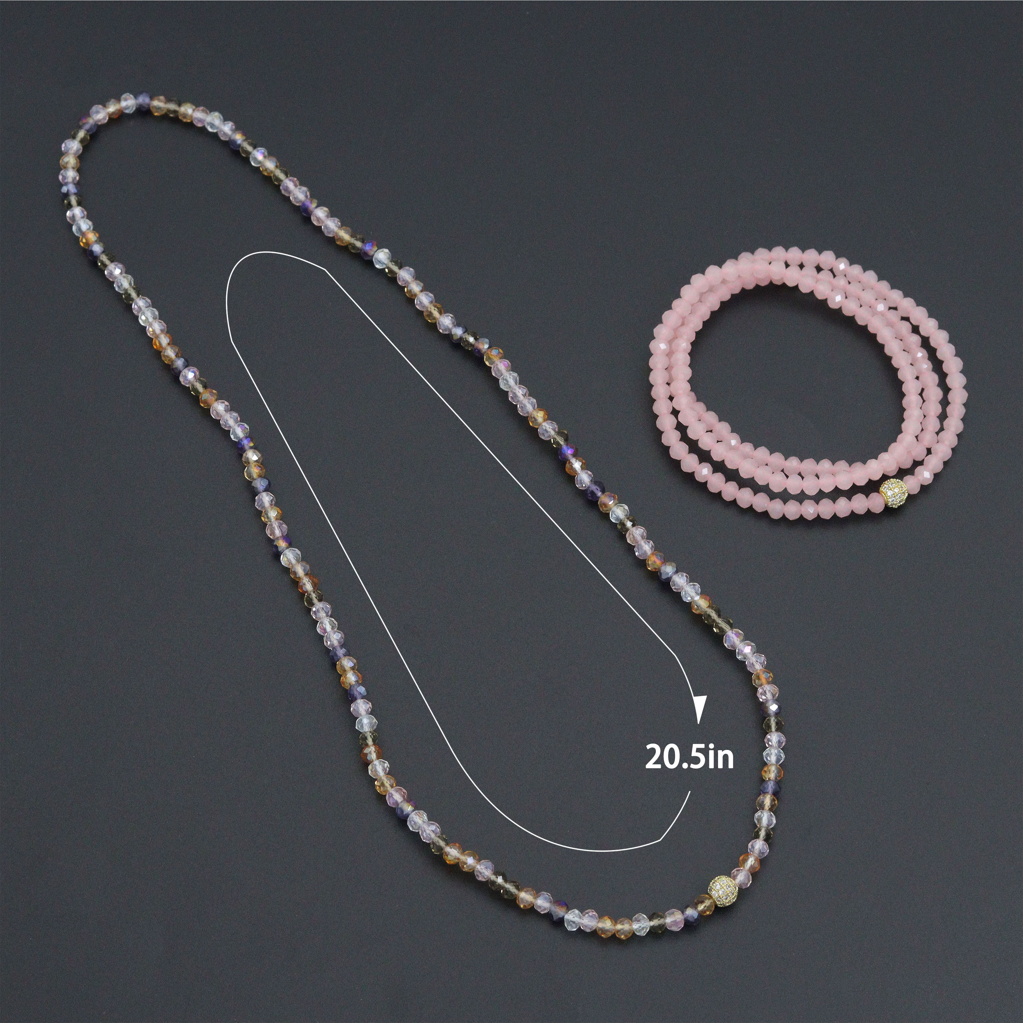 Smoky Quartz, Rose Quartz, Mix Color Quartz Color Crystal Beads Triple Wrap Bracelet Necklace, sku#EF783