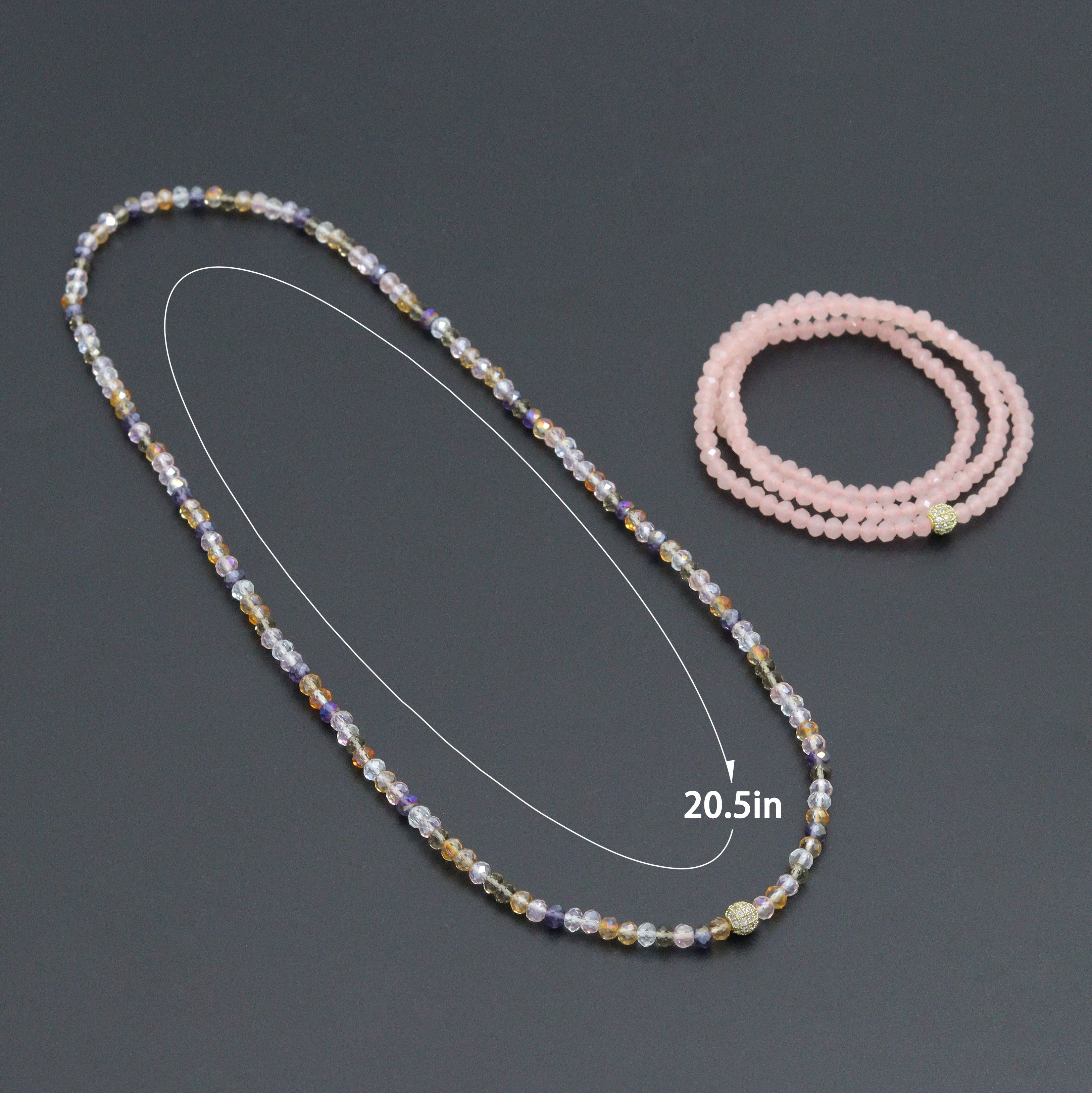 Smoky Quartz, Rose Quartz, Mix Color Quartz Color Crystal Beads Triple Wrap Bracelet Necklace, sku#EF783