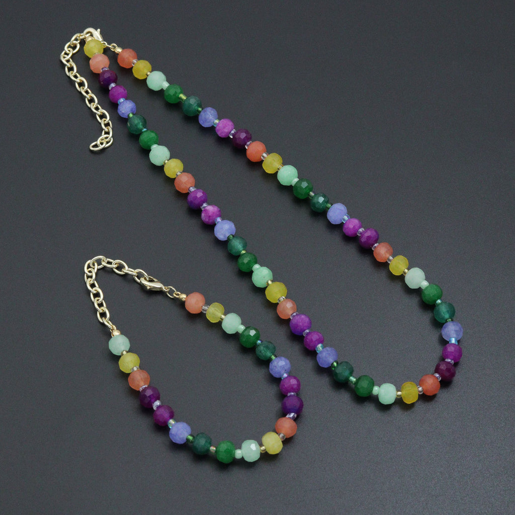 Colorful Jade Beads Adjustable necklace Bracelet, Sku#EF786