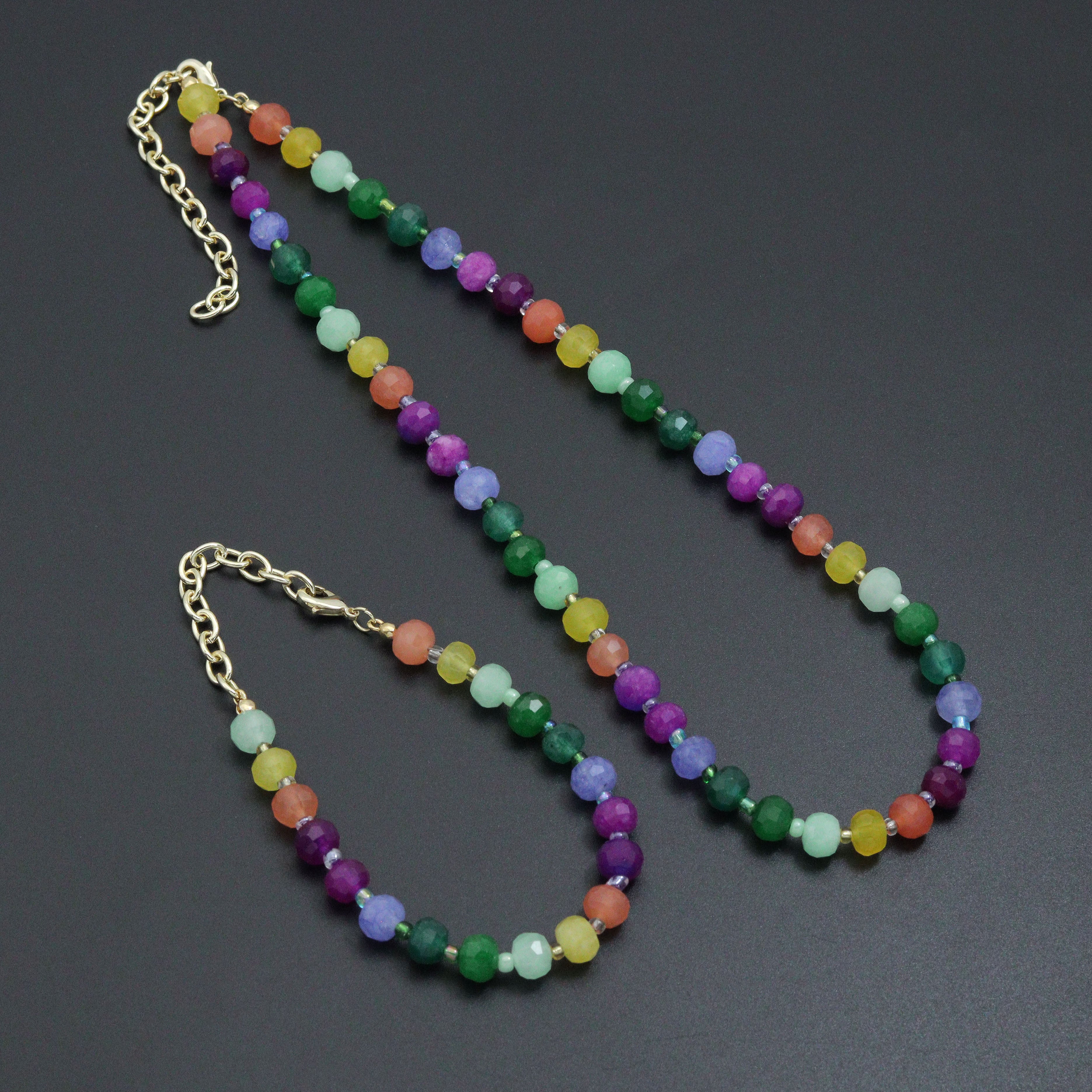 Colorful Jade Beads Adjustable necklace Bracelet, Sku#EF786
