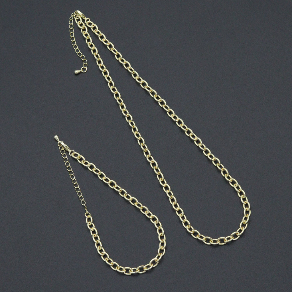 Oval Link Chain Necklace Bracelet, charm bar necklace bracelet, sku#EF792