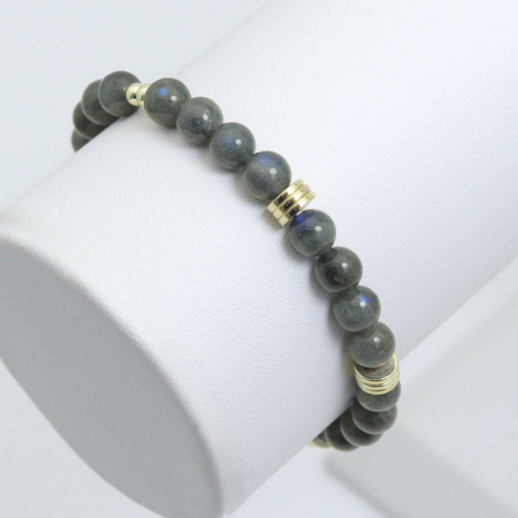 Smooth Round Labradorite with gold spacer stretchy bracelet, EF794