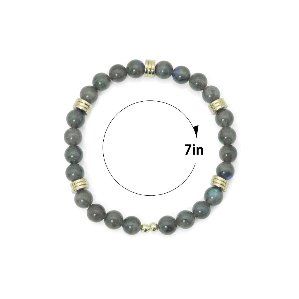 Smooth Round Labradorite with gold spacer stretchy bracelet, EF794