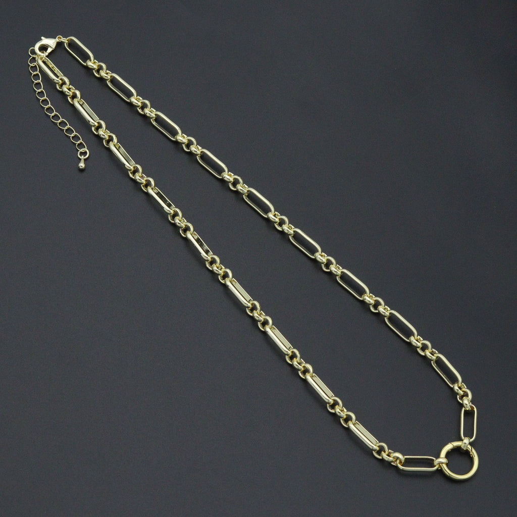 Mixed Papperclip Gold Link Chain necklace with Round Clasp, sku#EF804