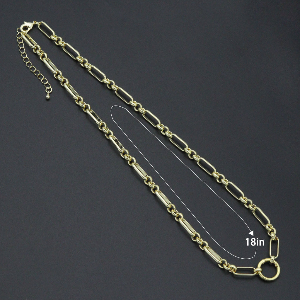 Mixed Papperclip Gold Link Chain necklace with Round Clasp, sku#EF804
