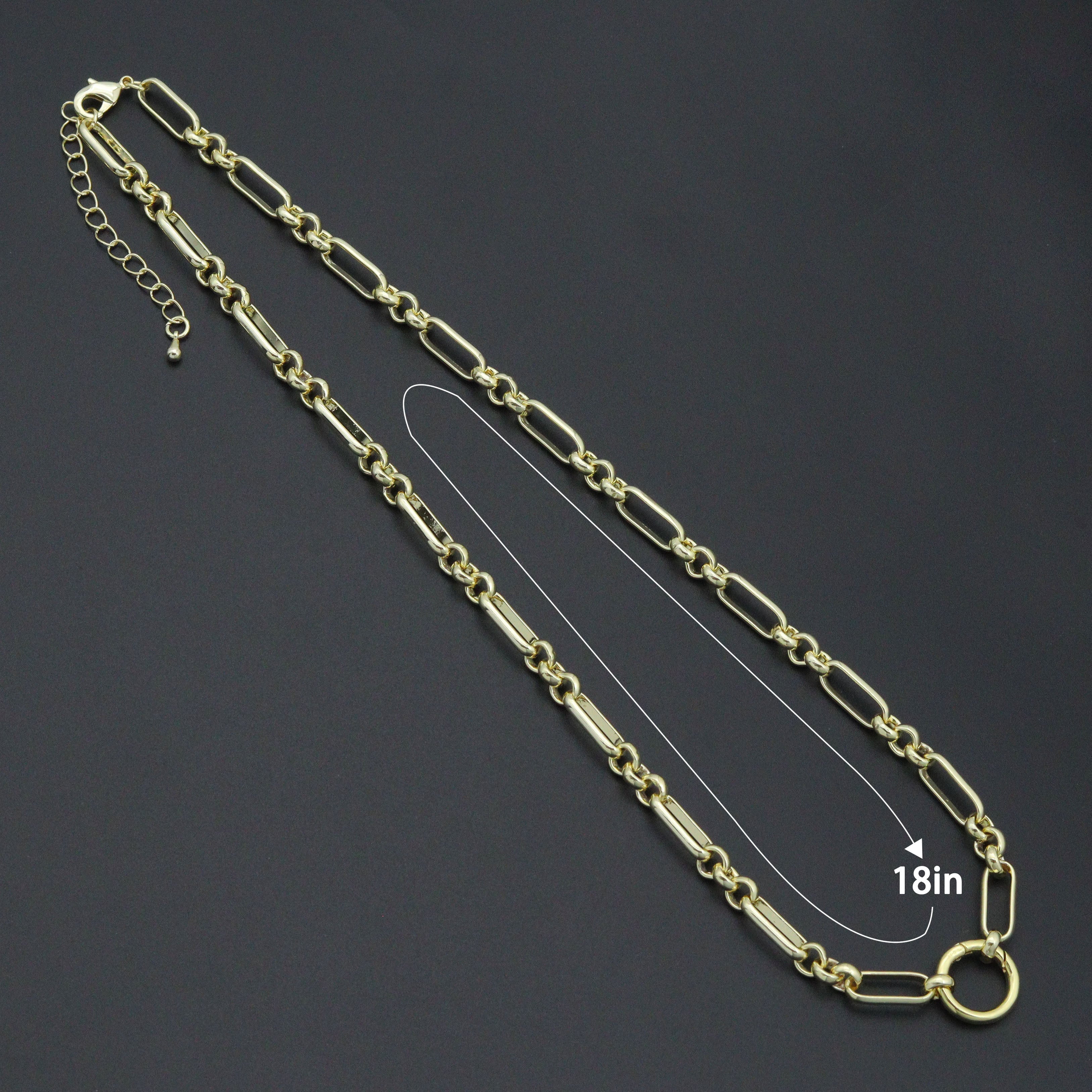 Mixed Papperclip Gold Link Chain necklace with Round Clasp, sku#EF804