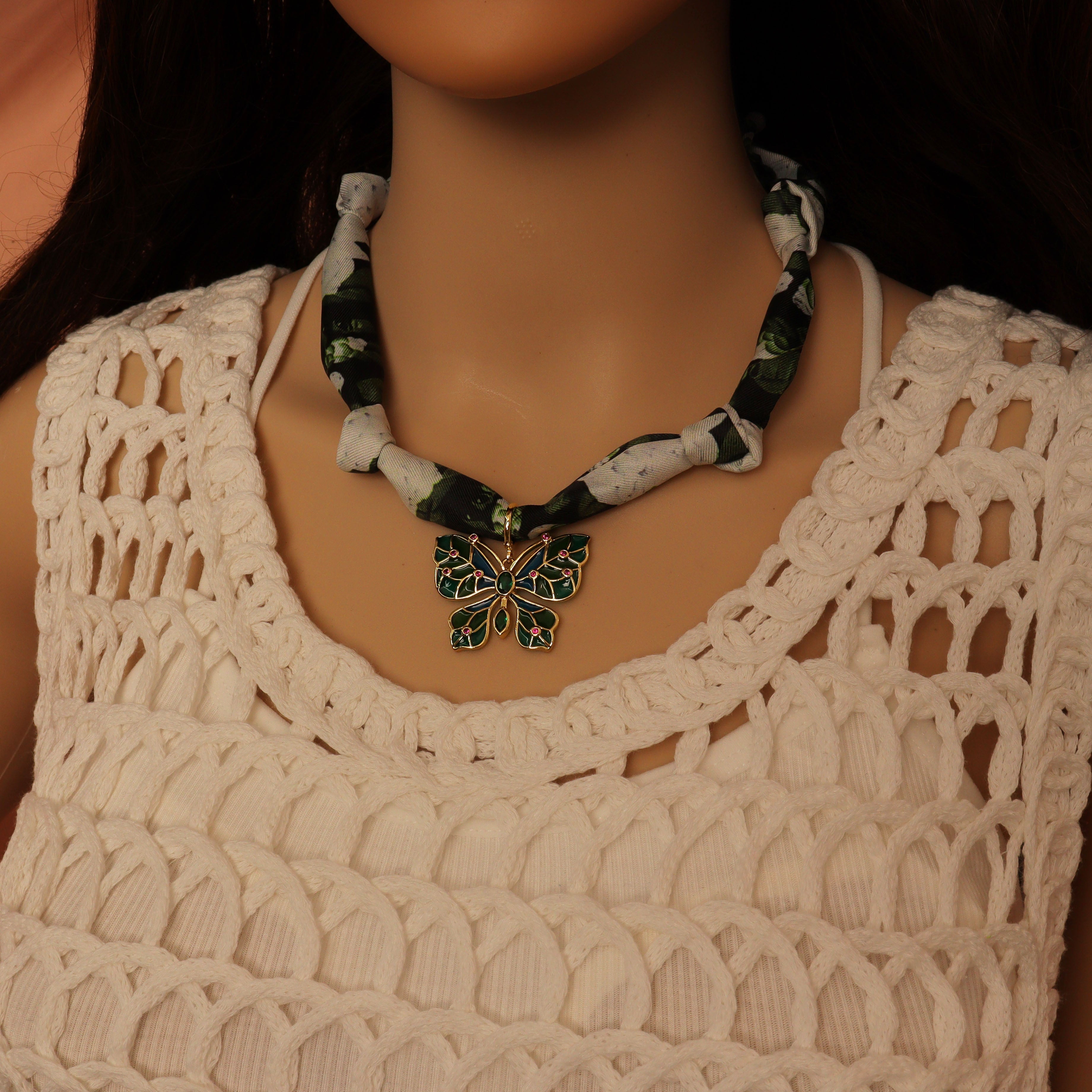 Convertible Scarf Necklace, Adjustable Silk Scarf Statement Necklace, sku#EF806-3