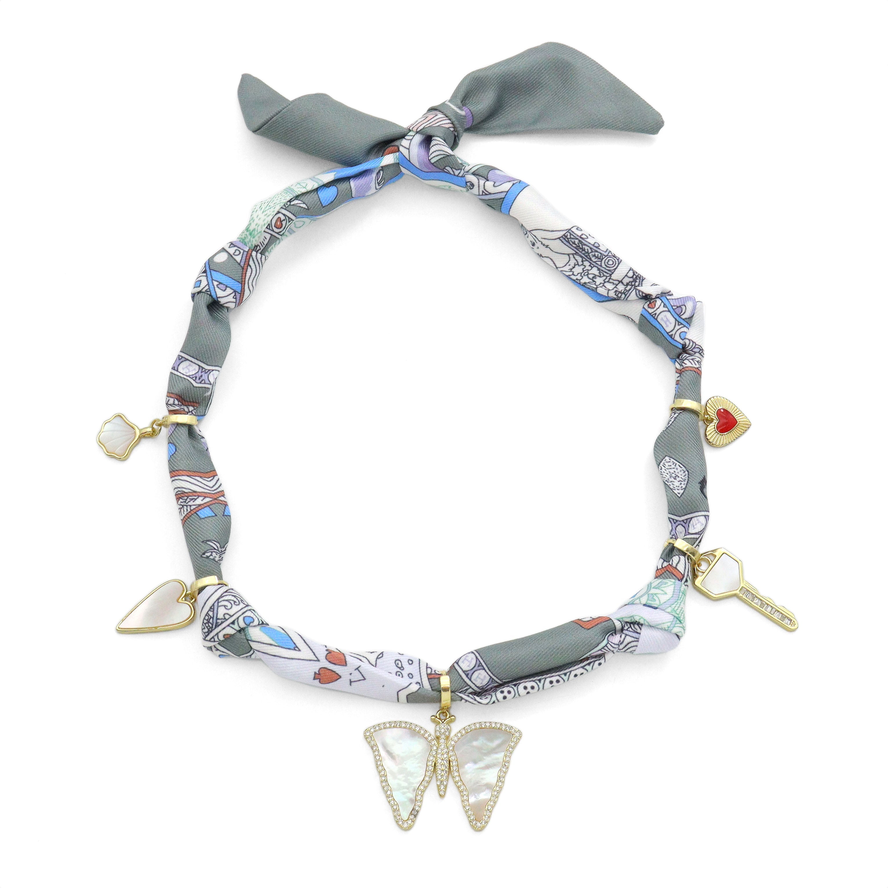 Convertible Scarf Necklace, Adjustable Silk Scarf Statement Necklace, sku#EF806-4