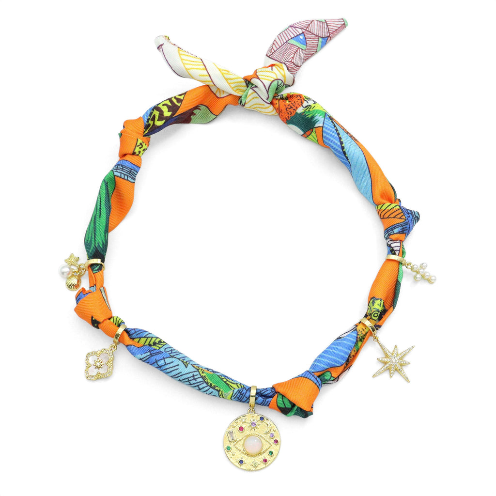 Convertible Scarf Necklace, Adjustable Silk Scarf Statement Necklace, sku#EF806-4