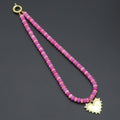 Mixed Pink Roundelle Jade beads necklace with heart, sku#EF809