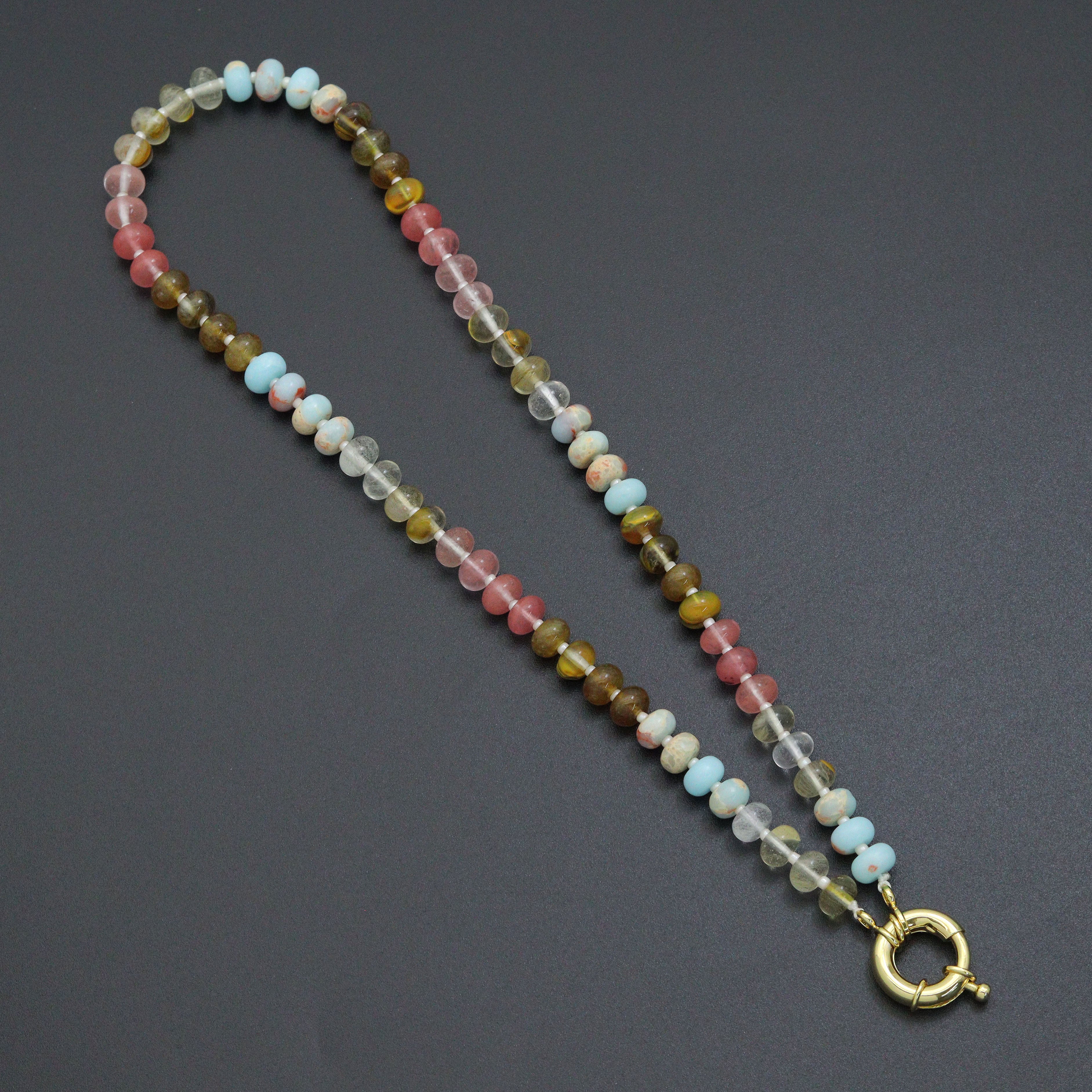 Mixed Roundelee Gemstone Beads necklace, sku#EF813