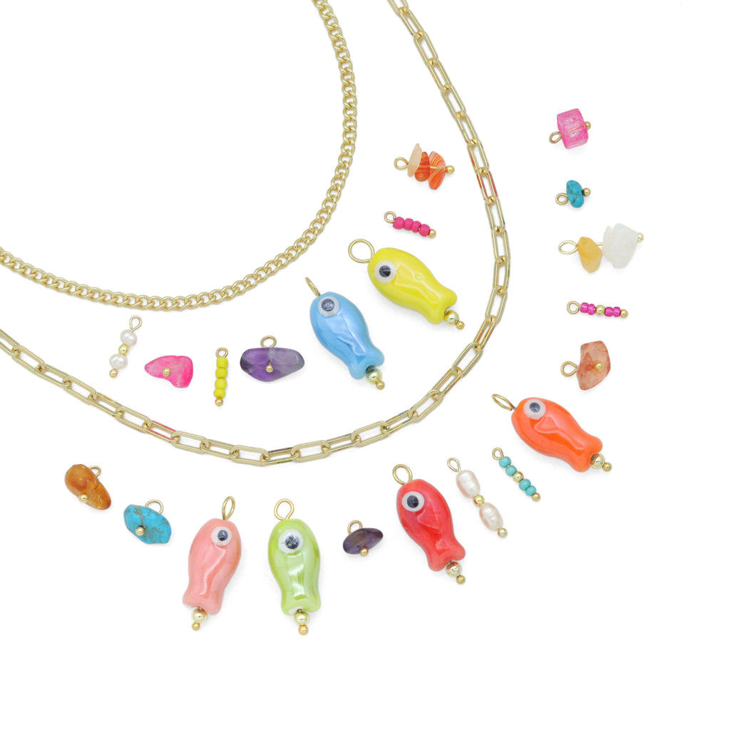 Colorful Ceramic Fish Charm Handmade gemstone beads charm For Necklace Bracelet Jewelry Making Supply, Sku#EF818