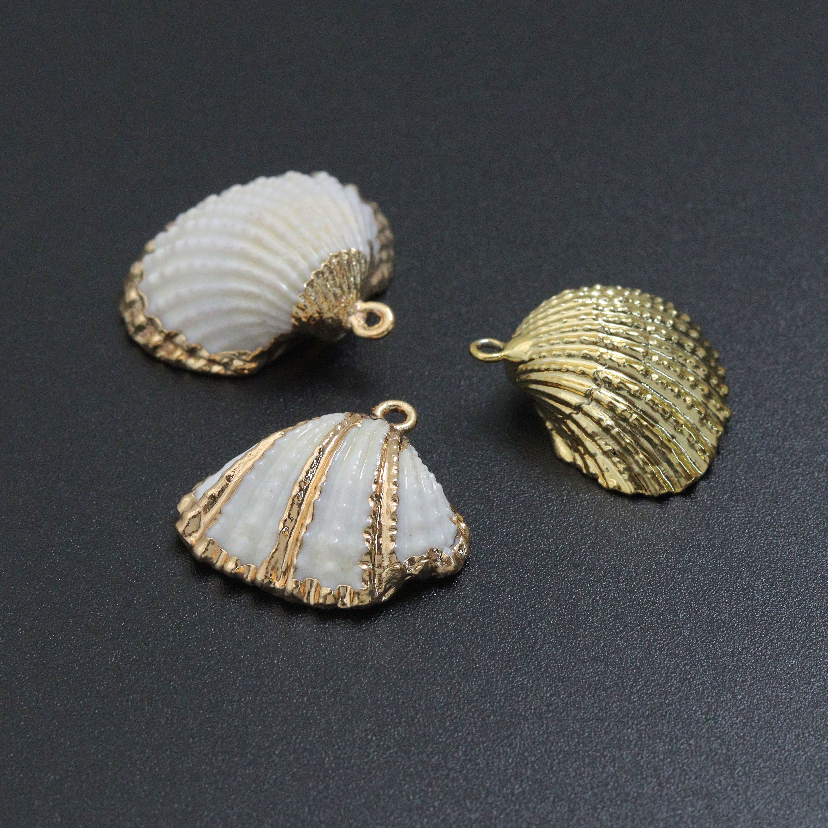 Associated Natural Seashell Pendant charm, Gold Trim Shell pendant charm, Assorted Seashells, Sku#EF823