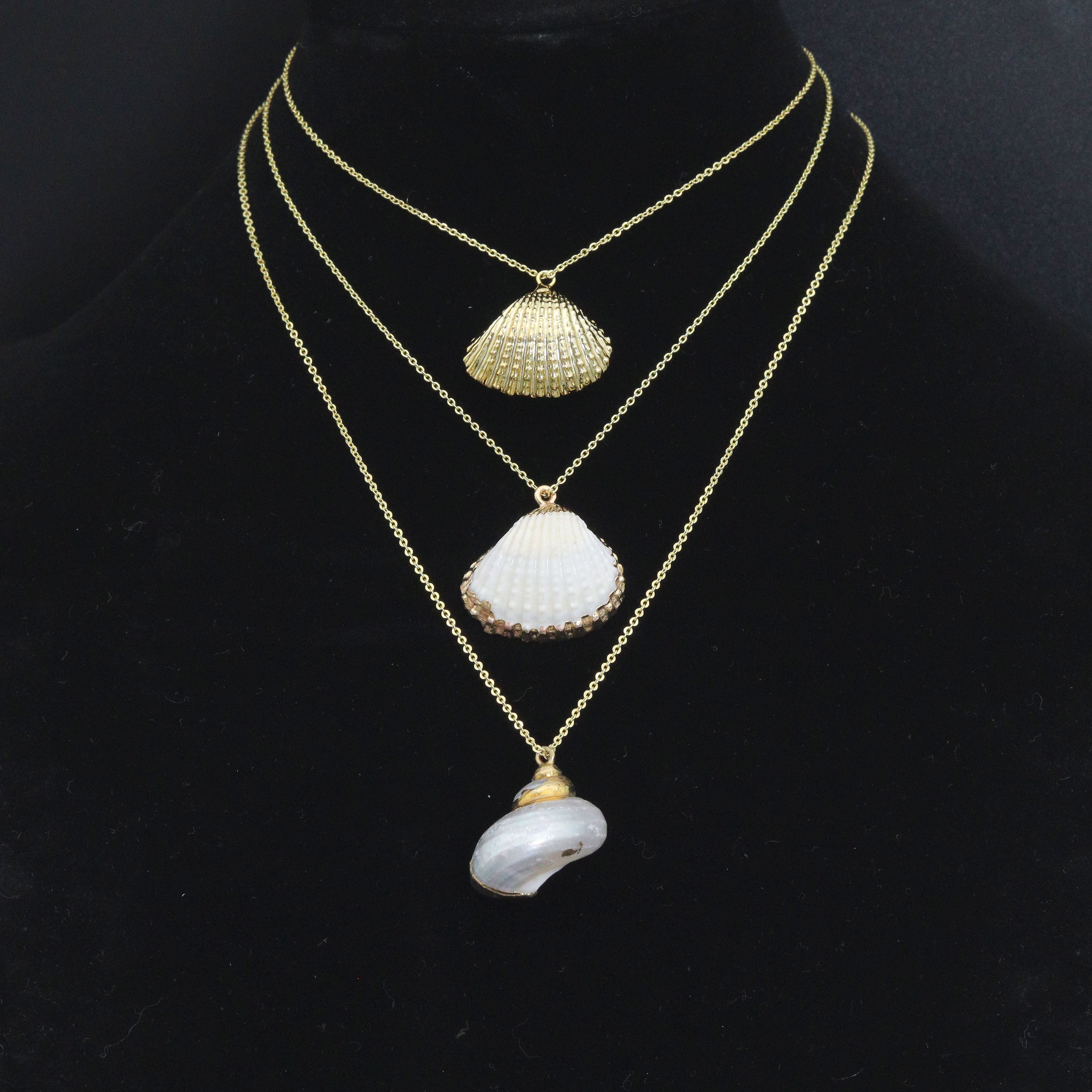 Associated Natural Seashell Pendant charm, Gold Trim Shell pendant charm, Assorted Seashells, Sku#EF823
