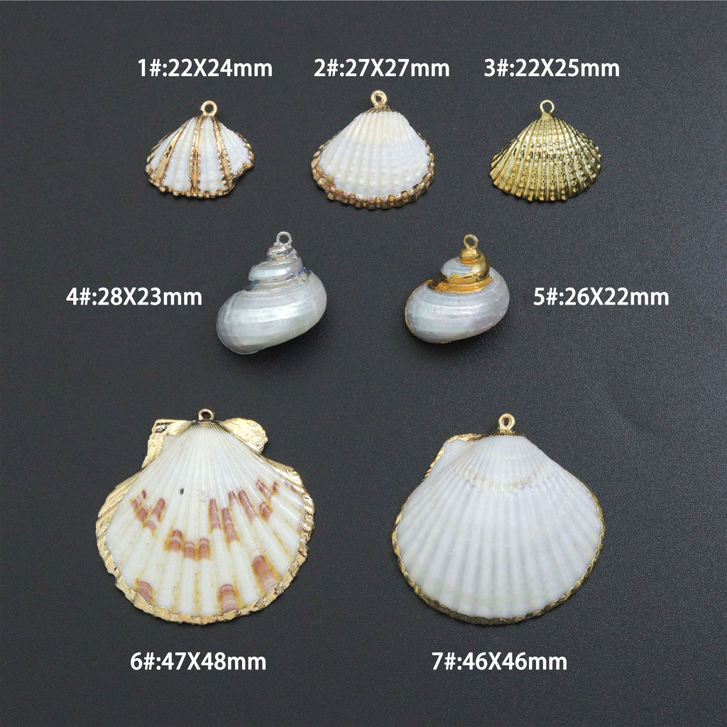 Associated Natural Seashell Pendant charm, Gold Trim Shell pendant charm, Assorted Seashells, Sku#EF823