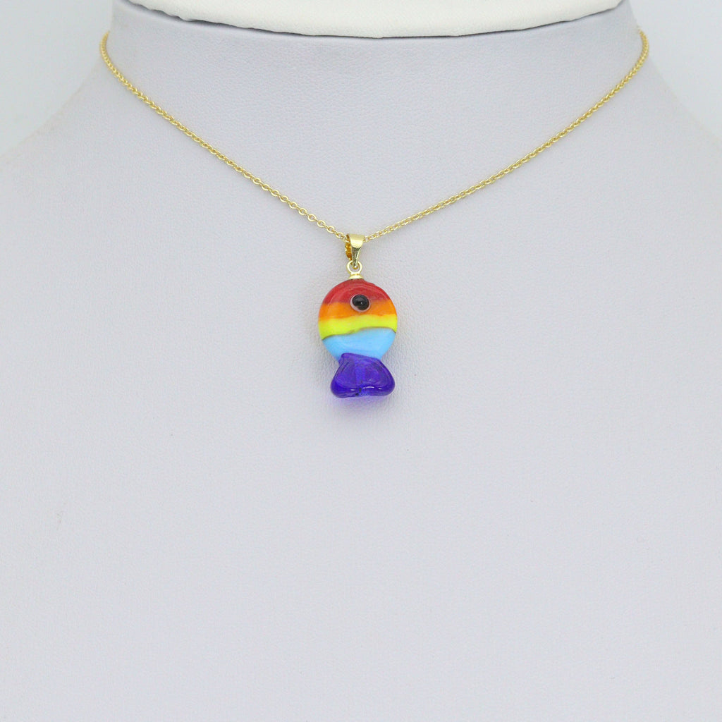 Colorful Enamel  Rainbow Fish Pendant For Necklace Bracelet Jewelry Making Supply, Fish Charm, Sku#EF825