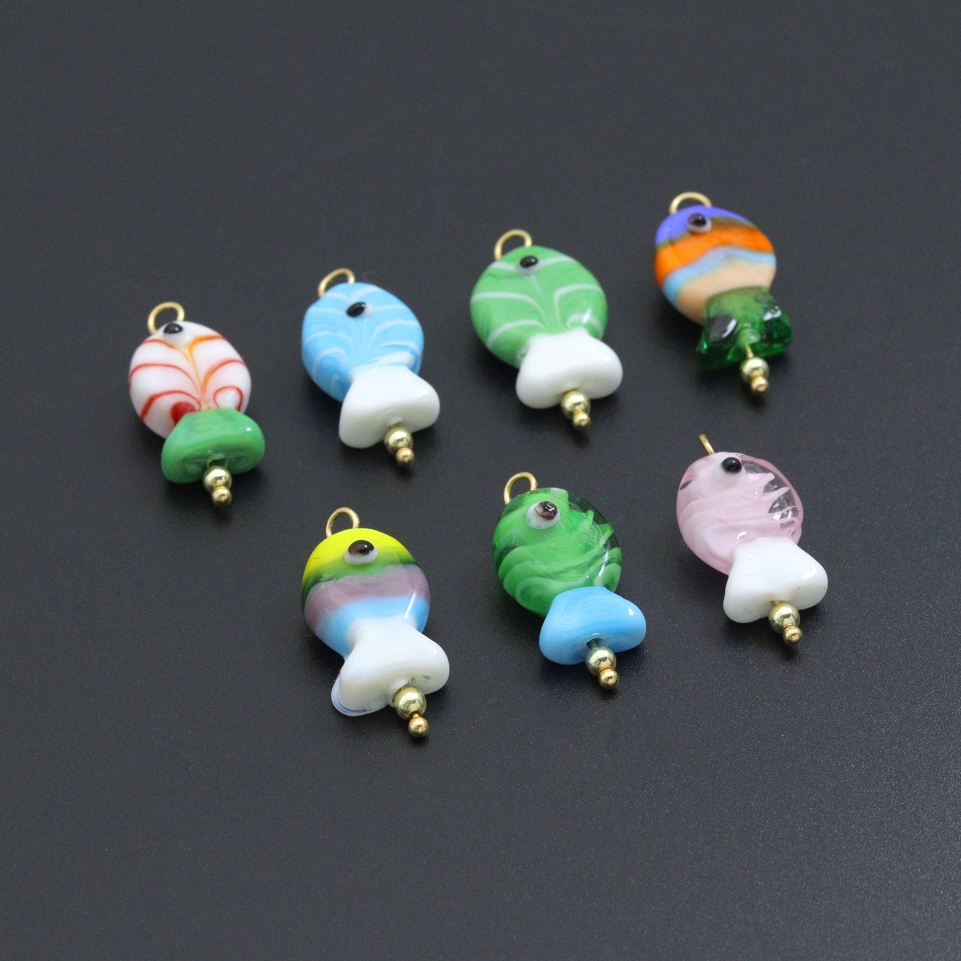Striped Glass Fish Charm, Fish Charm Pendant, Sku#EF827