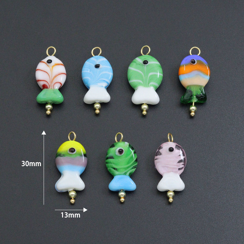 Striped Glass Fish Charm, Fish Charm Pendant, Sku#EF827