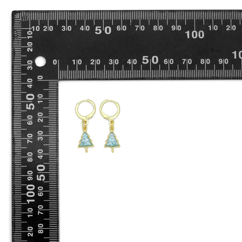 Abalone Mother of Pearl Cedar Tree Hoop Earrings, Christmas tree earrings, Sku#EF831