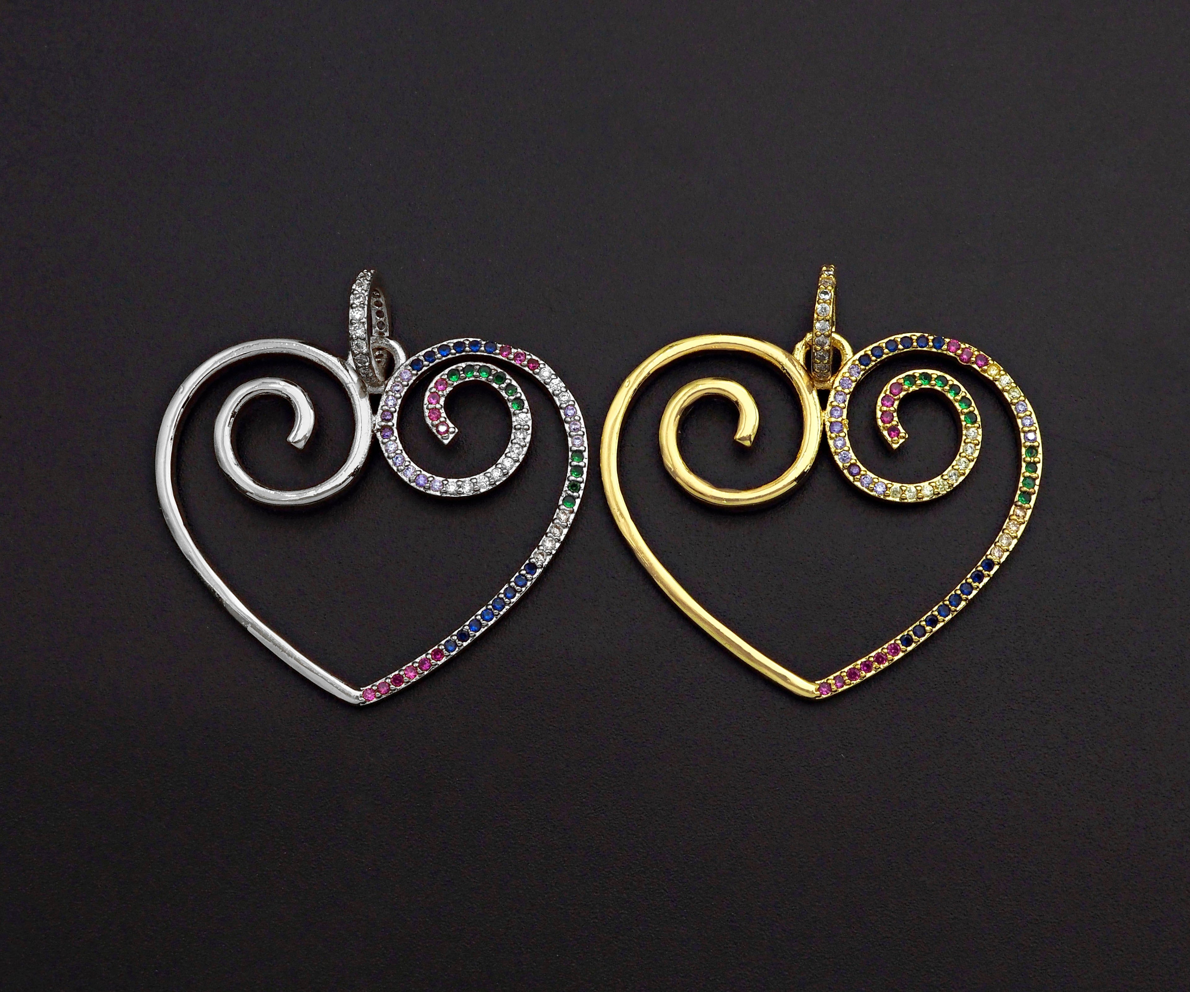 Colorful CZ Curved Heart Pendant,Sku#F1121C